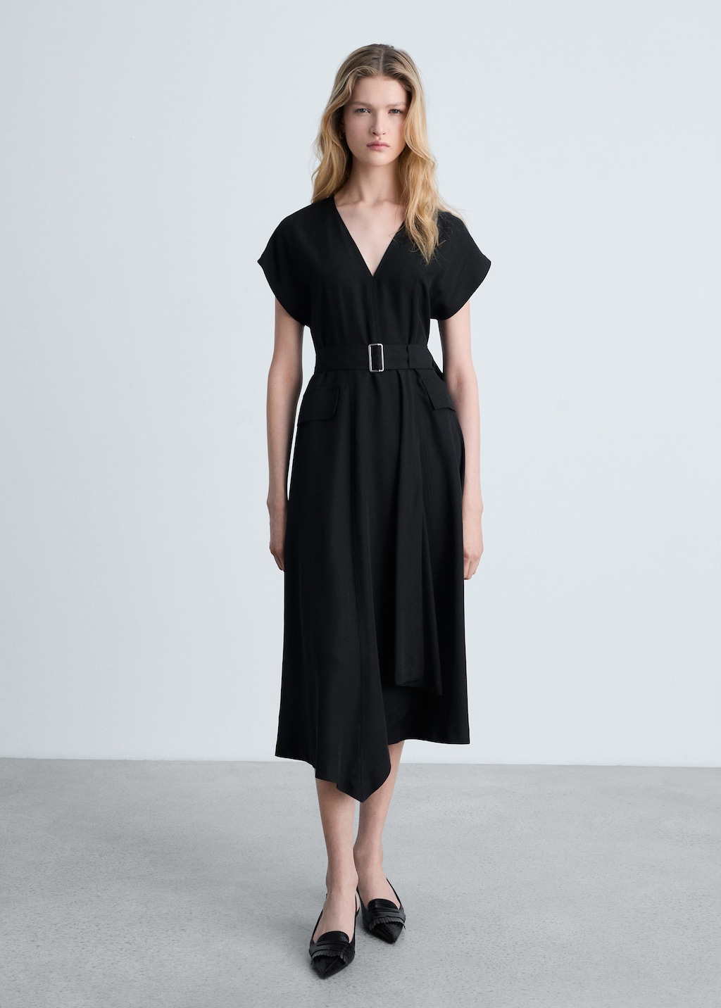 Asymmetrical dress with belt - image 2