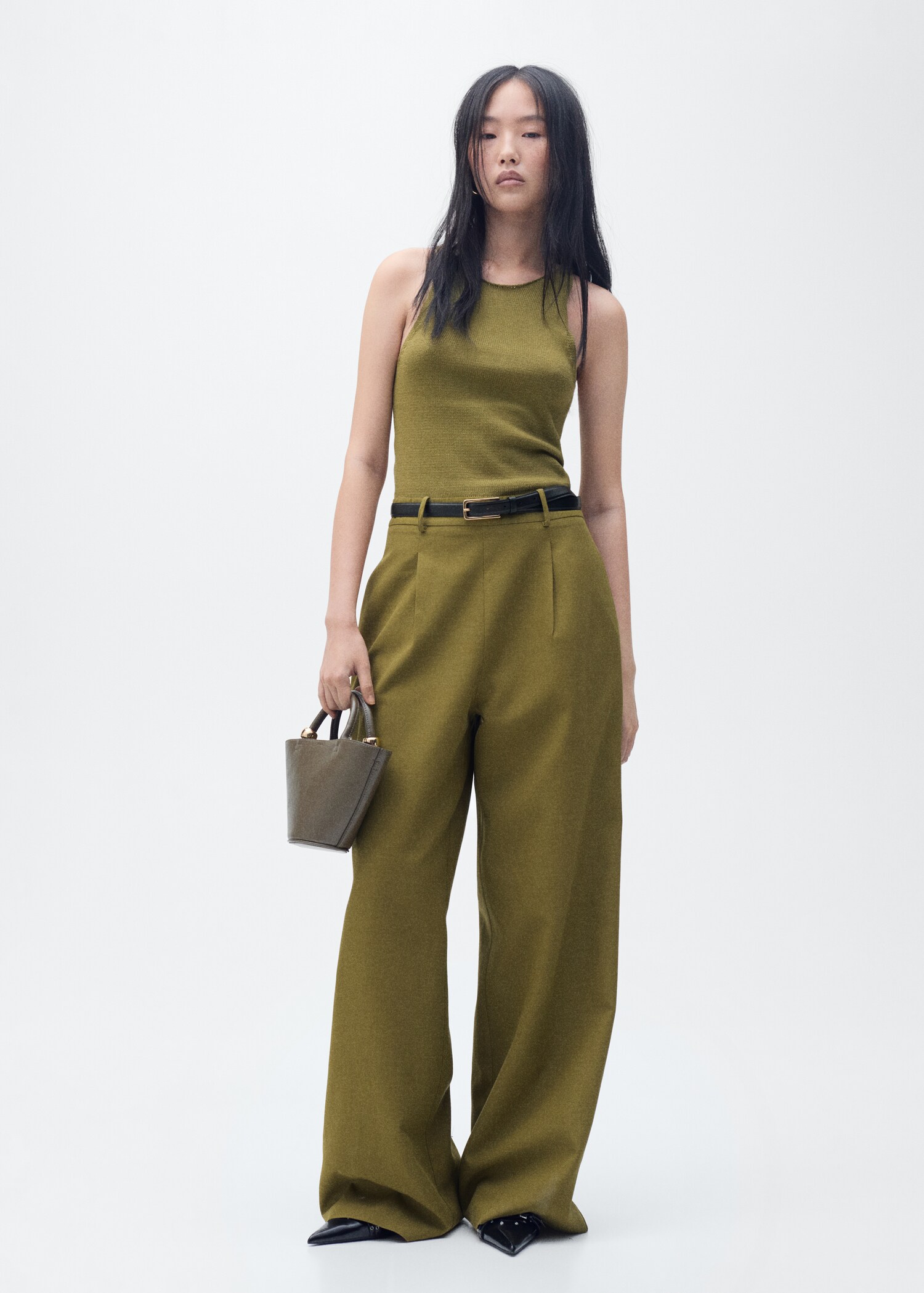 Combined-fabric jumpsuit with belt - General plane