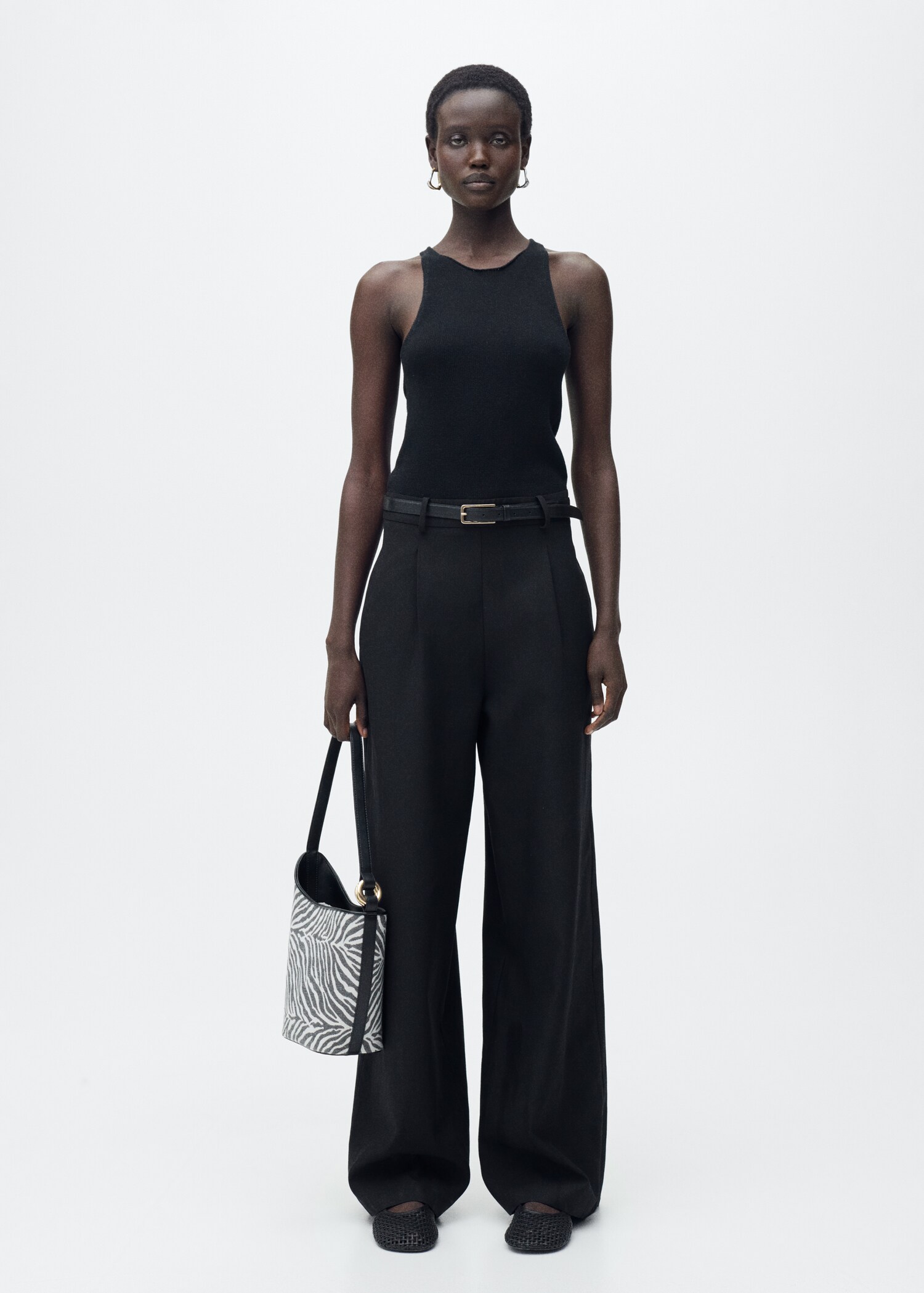 Combined-fabric jumpsuit with belt - General plane