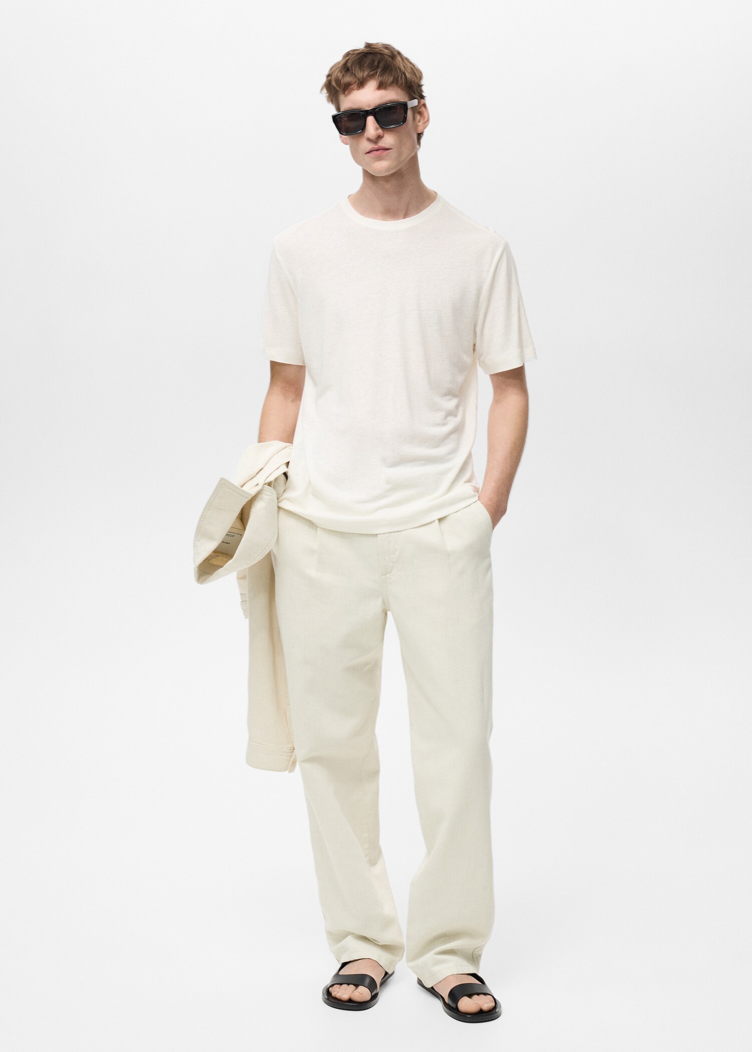 Linen-blend regular-fit pleated jeans - General plane