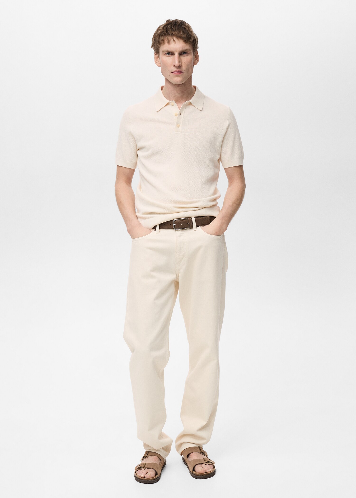 Structured knitted slim-fit polo shirt - General plane