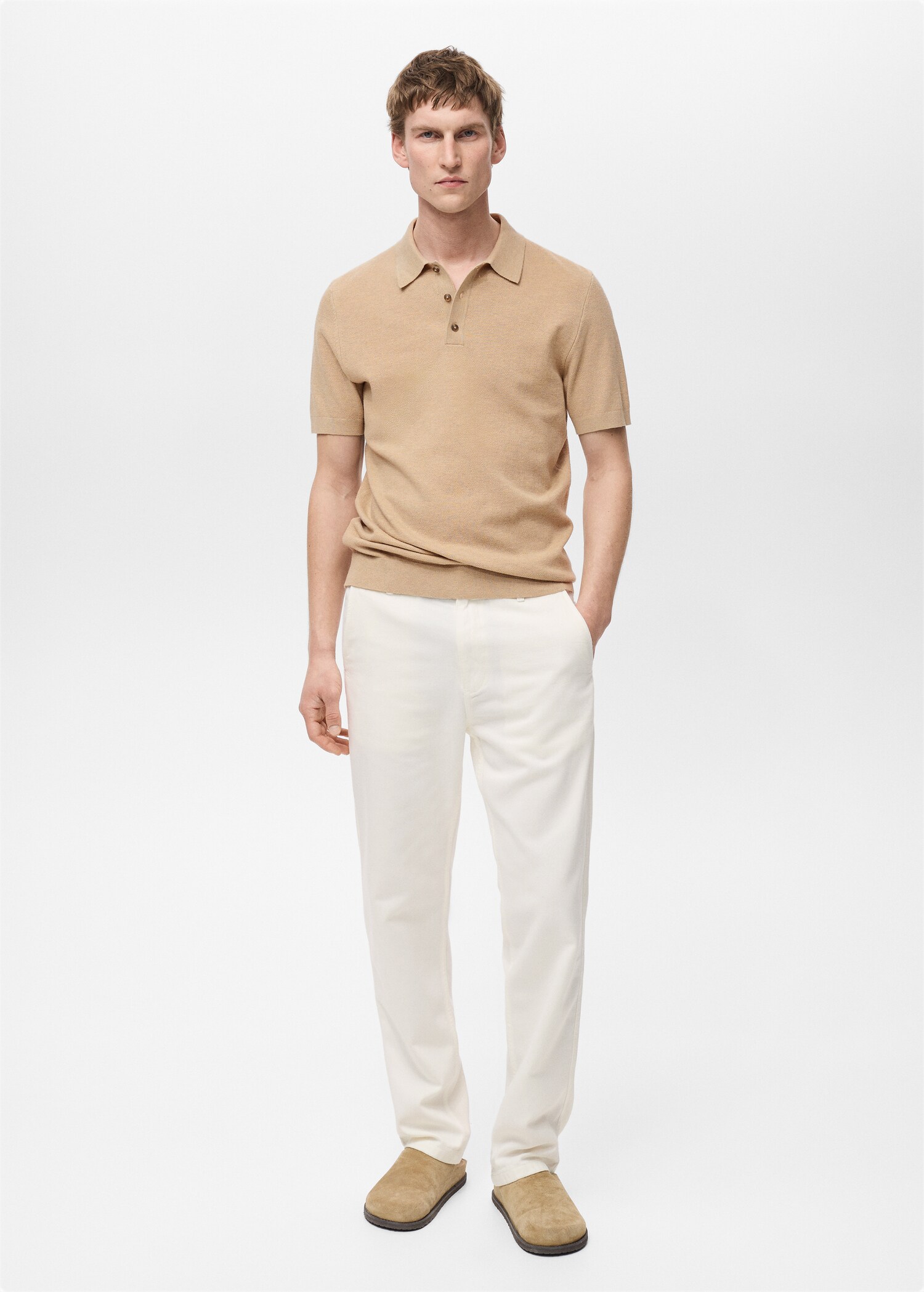 Structured knitted slim-fit polo shirt - General plane