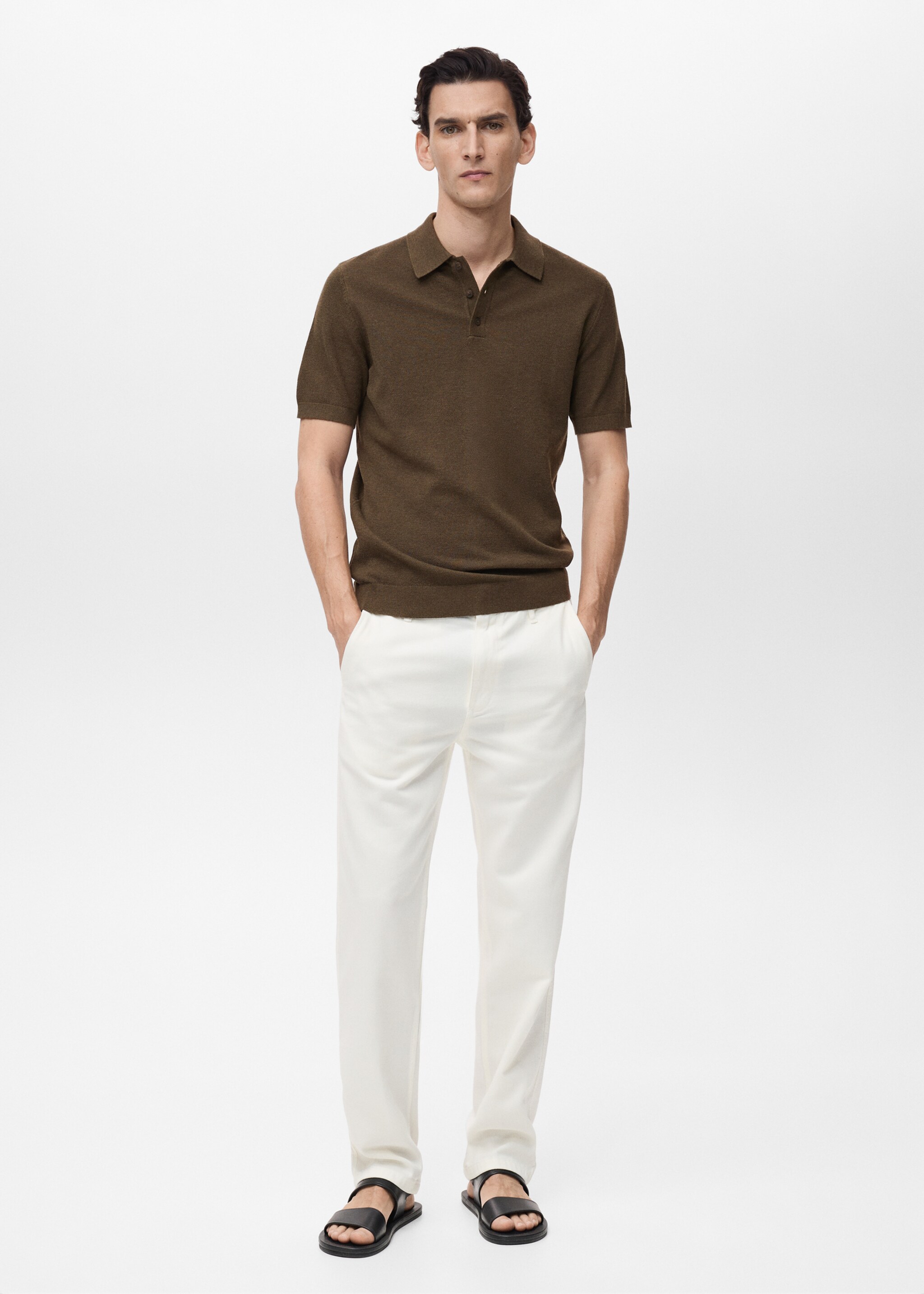 Structured knitted slim-fit polo shirt - General plane