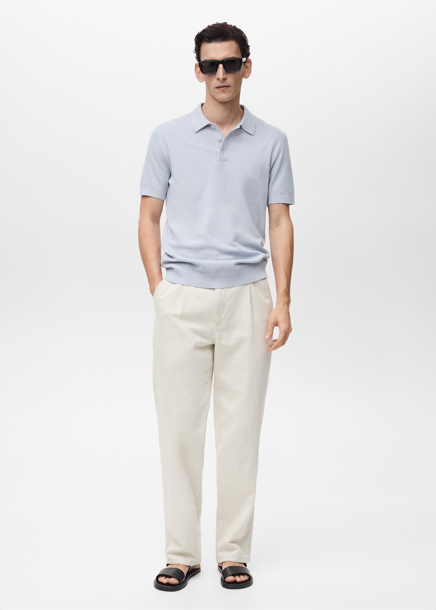 Structured knitted slim-fit polo shirt - General plane
