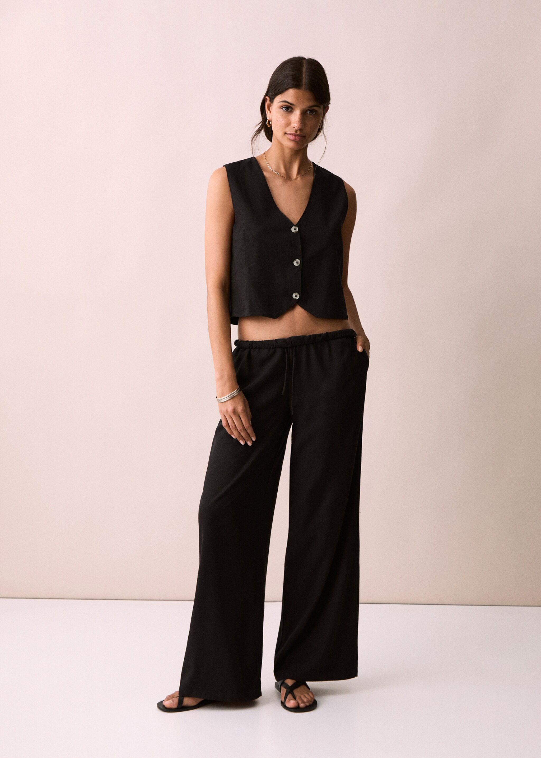 Straight linen-blend trousers - General plane