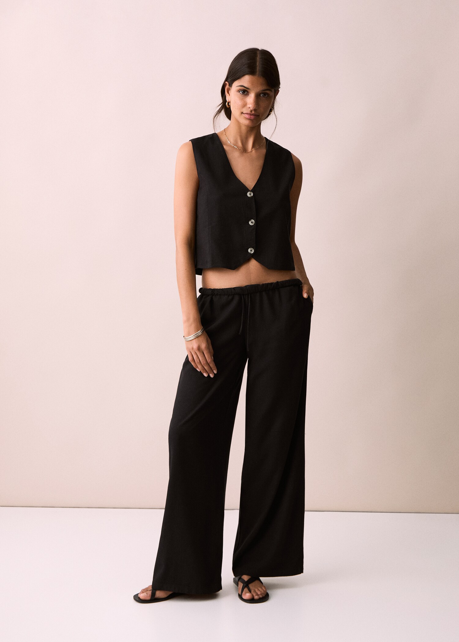 Straight linen-blend trousers - General plane