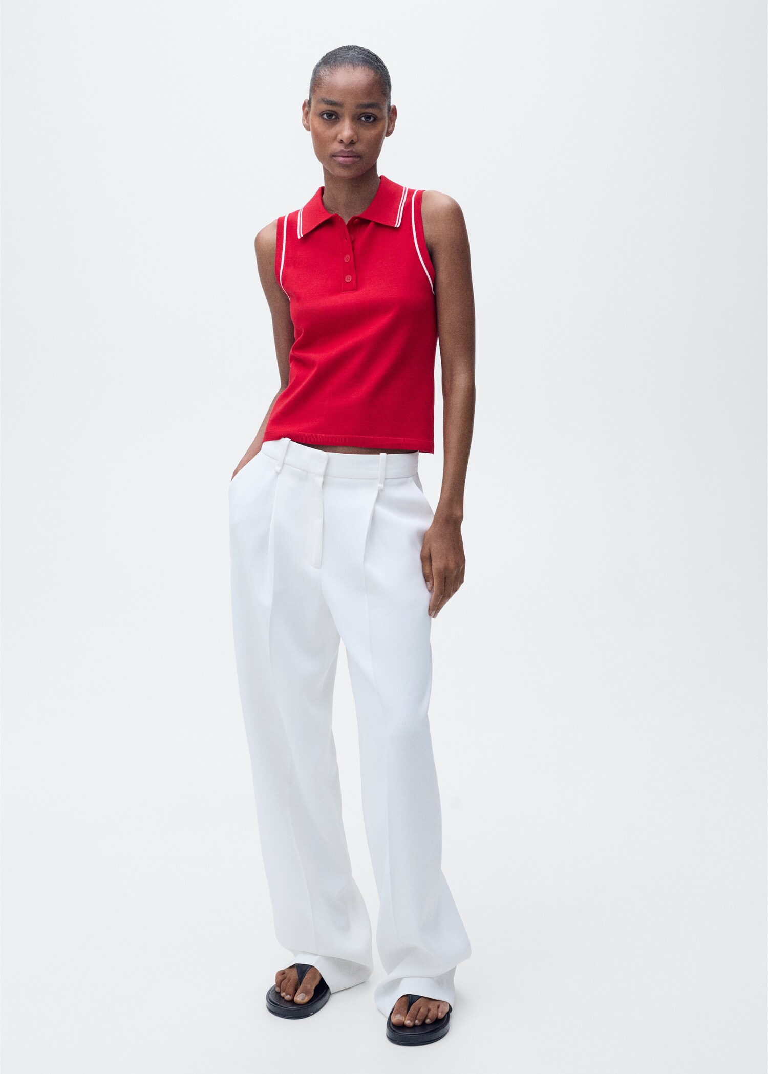 Polo-neck knitted top with contrasting trims - General plane