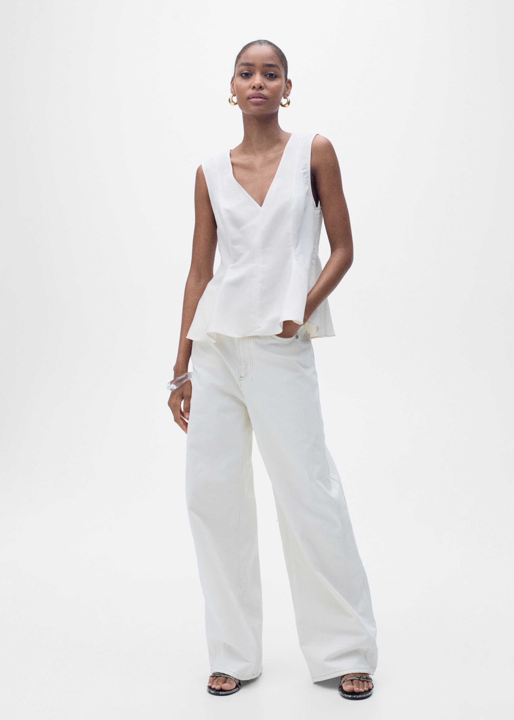 Linen-blend peplum top - General plane