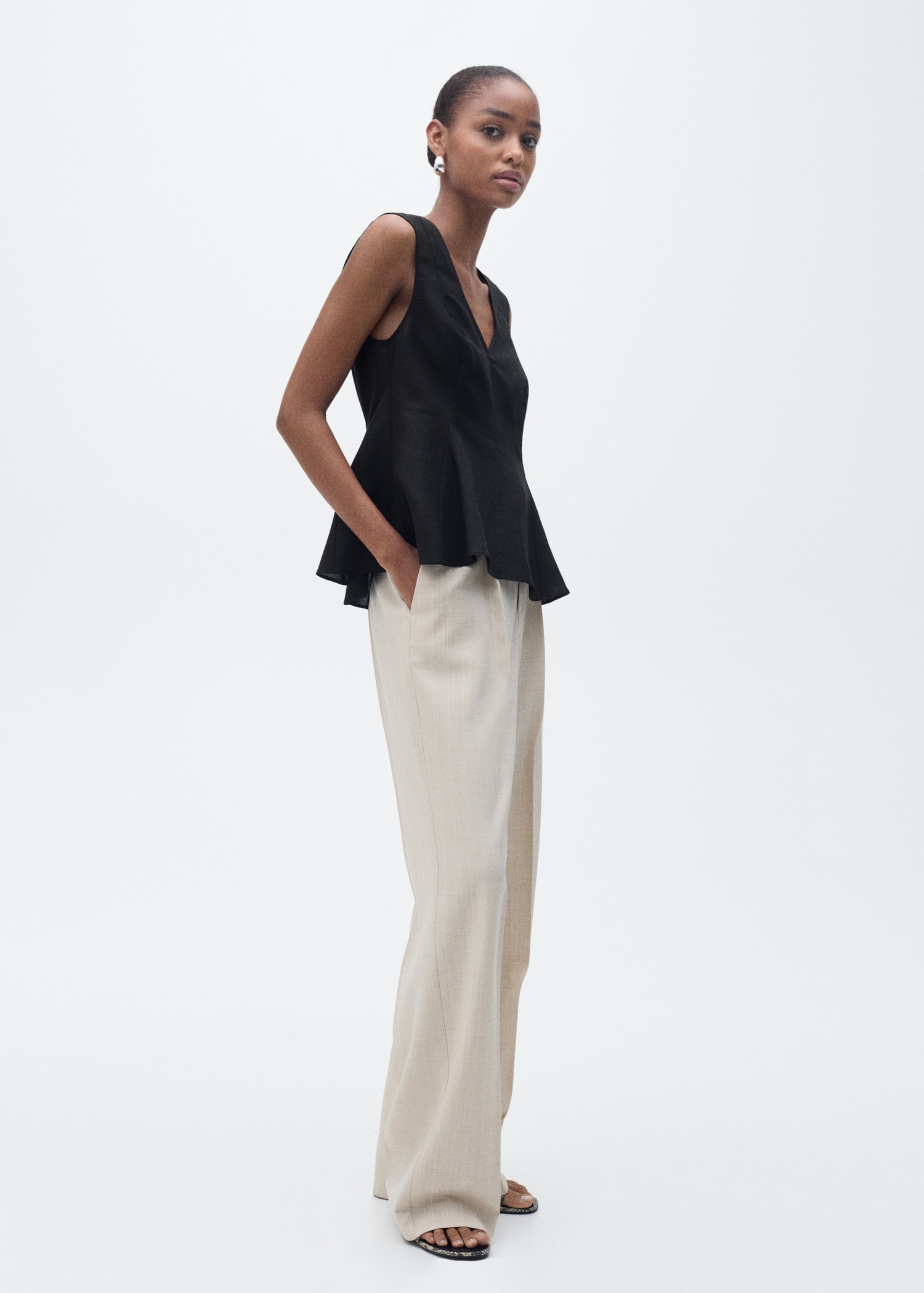 Linen-blend peplum top - General plane