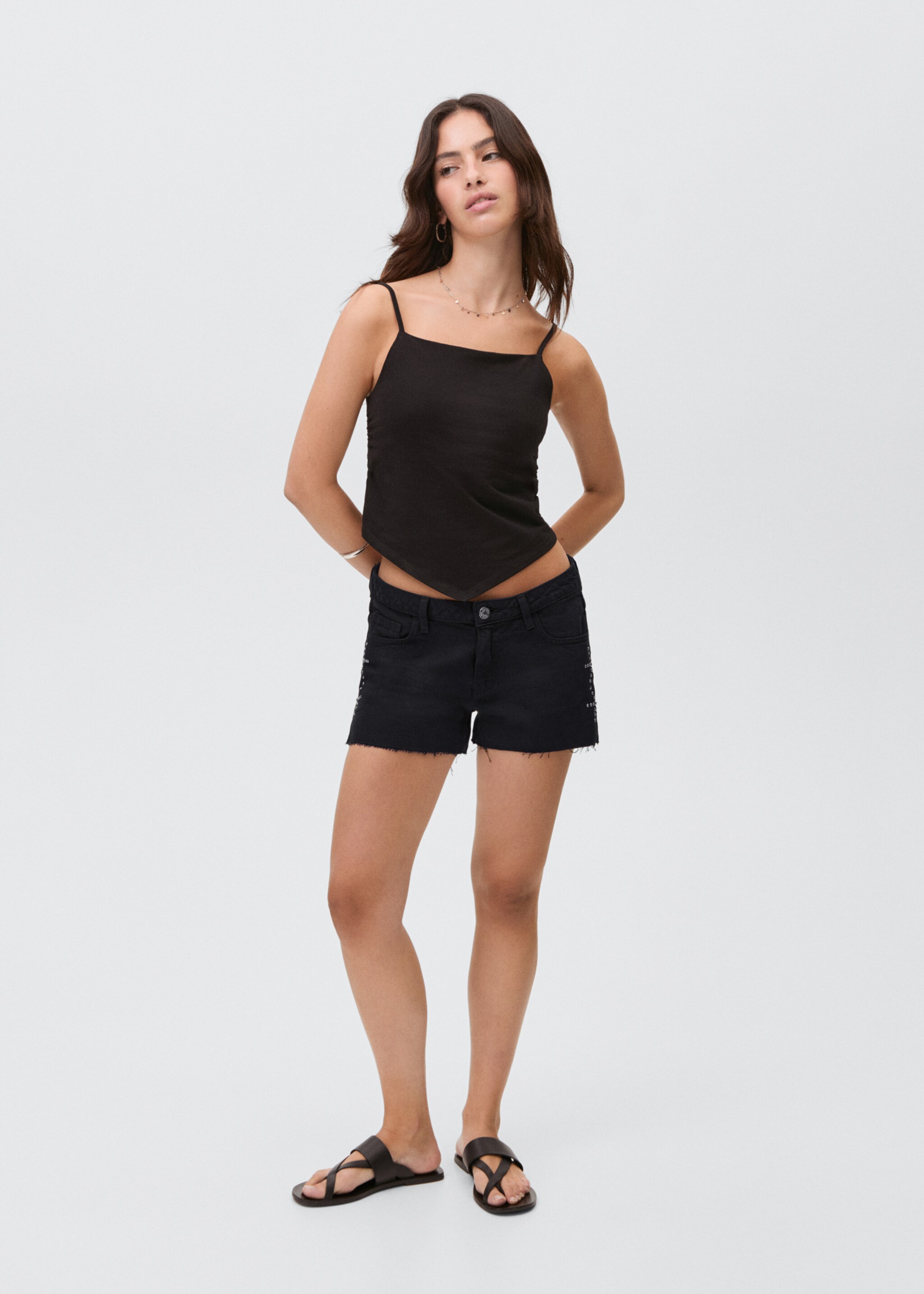 Studded denim shorts - General plane