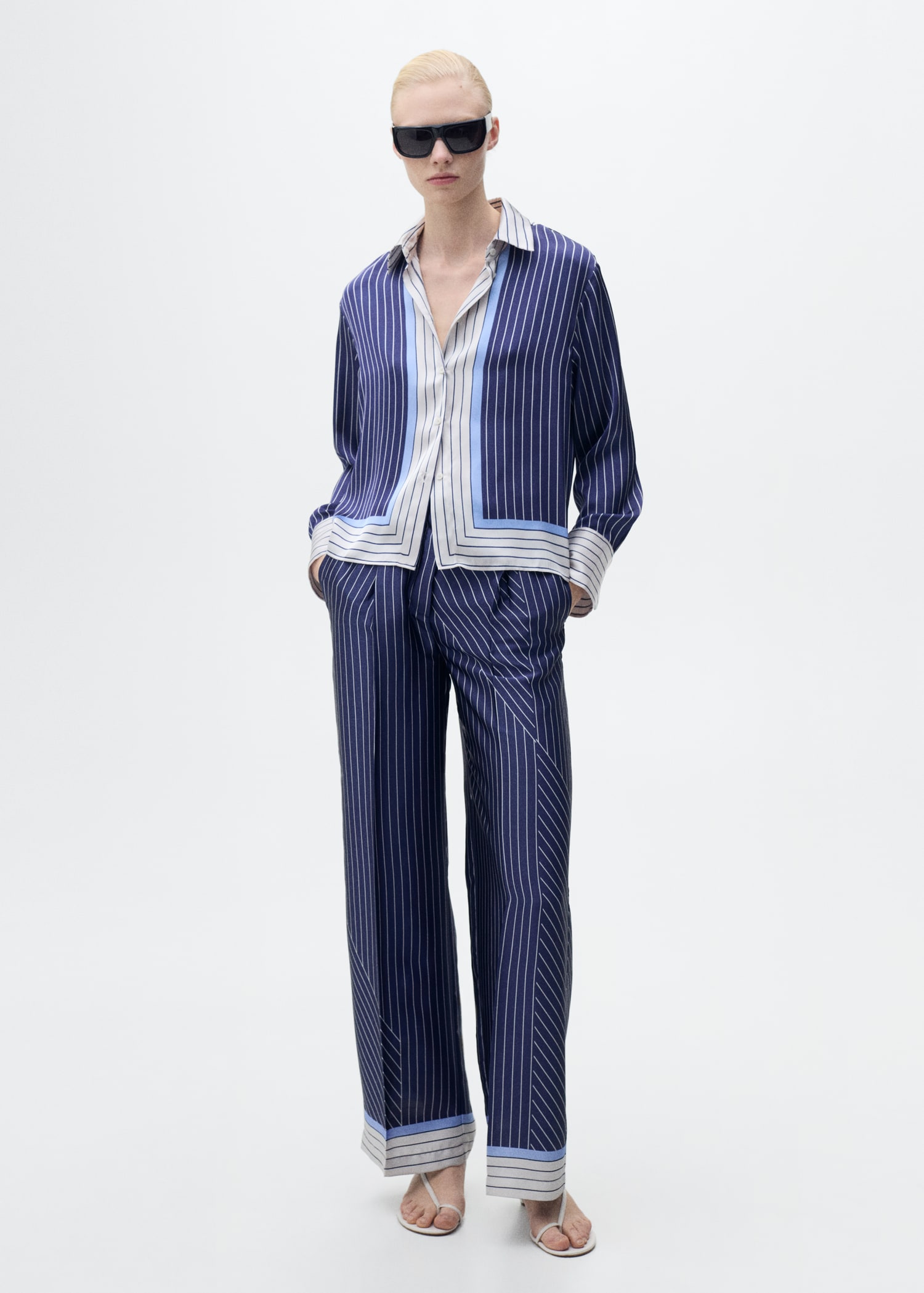 Satin shirt with combined stripes - General plane