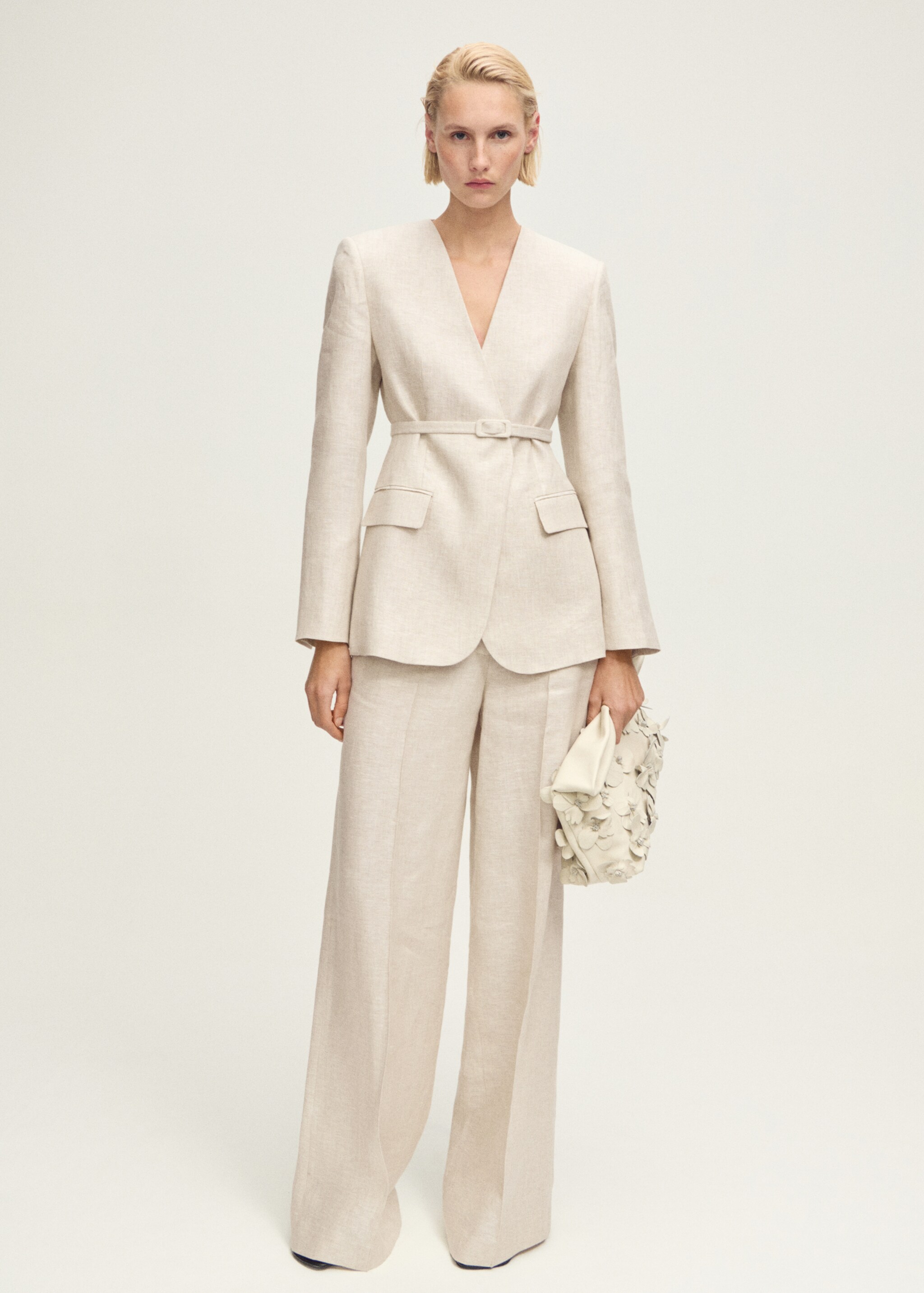 Linen suit jacket with belt - General plane