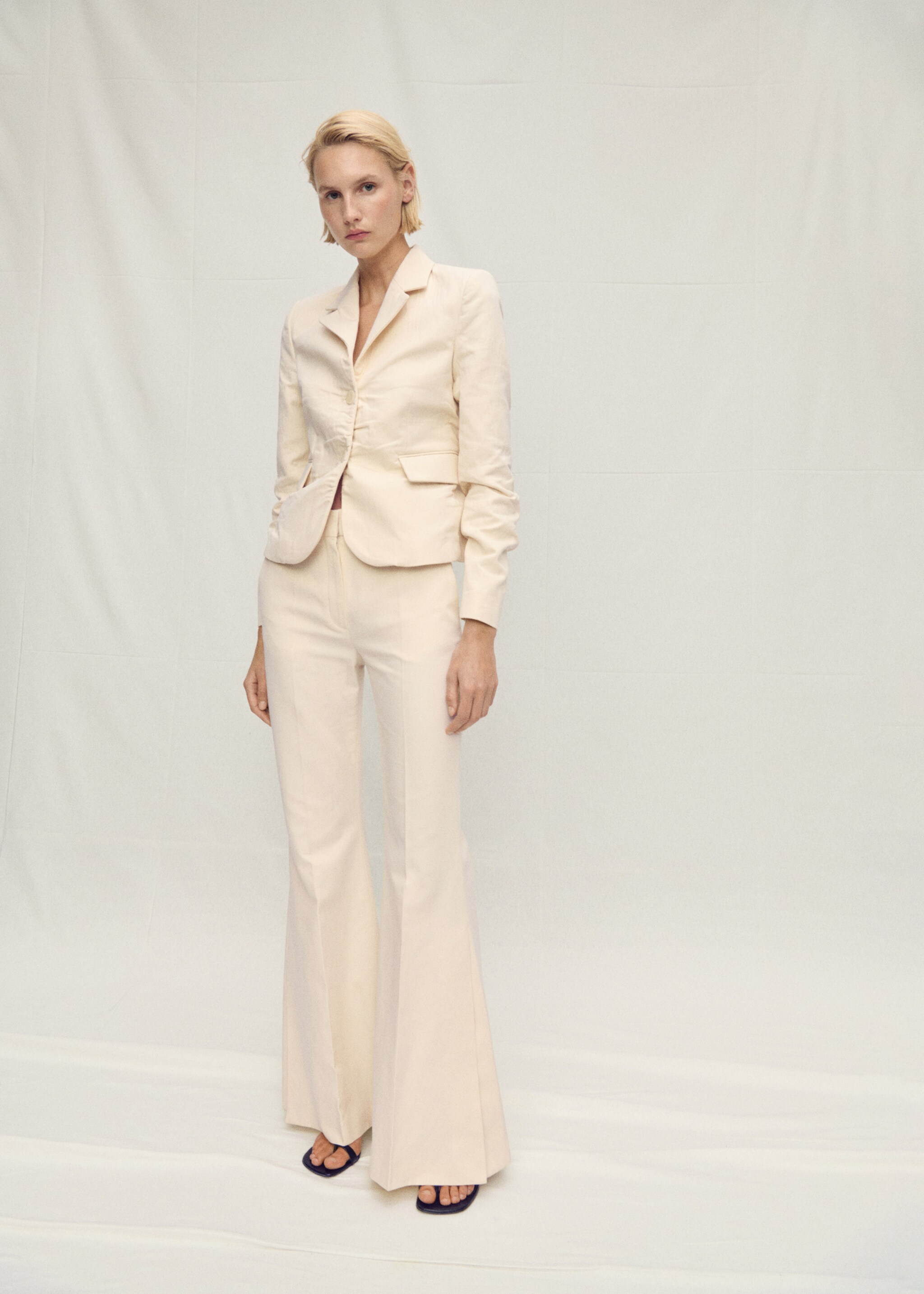 Flared linen-blend suit trousers - General plane