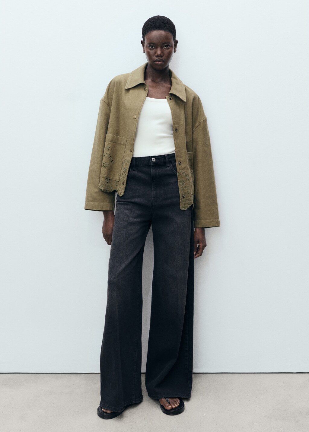 Cotton overshirt with lace detail