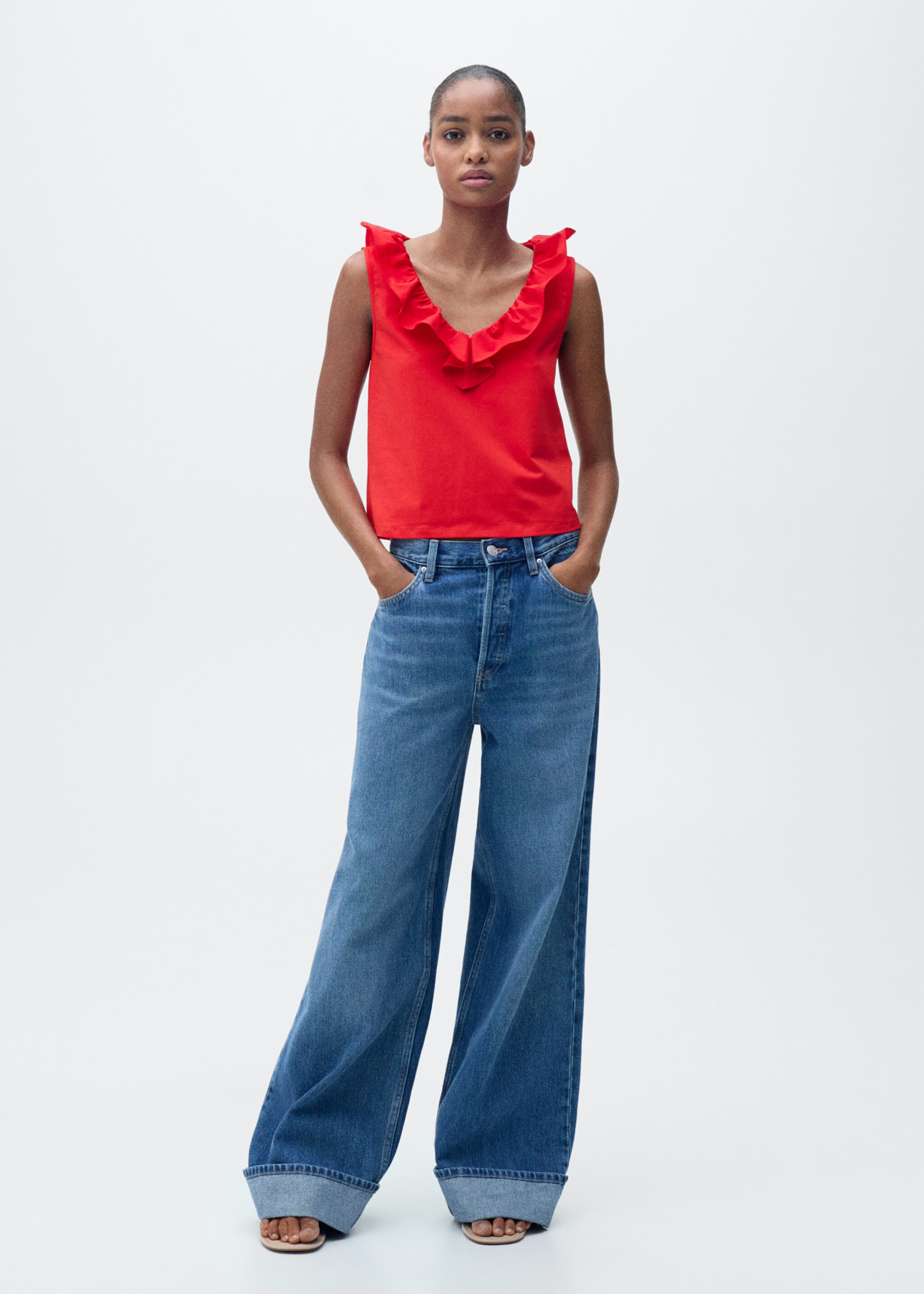 Cotton top with ruffles - General plane, Red. Ref: 87068267-00.