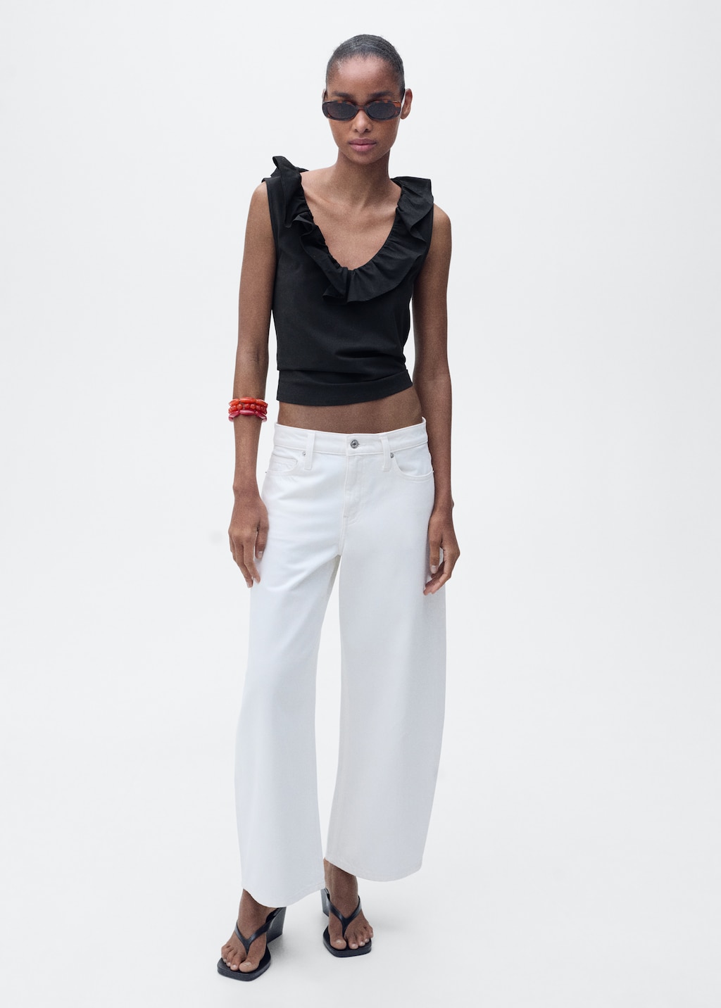 Mango Cotton top with ruffles