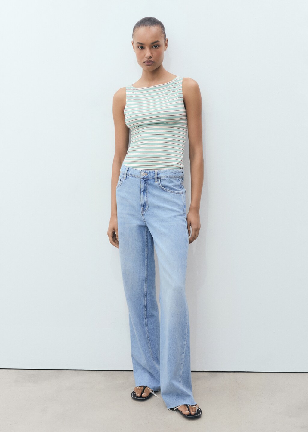 【Melt the lady】 fleeting check tops Striped boat-neck top - Women | MANGO Canada