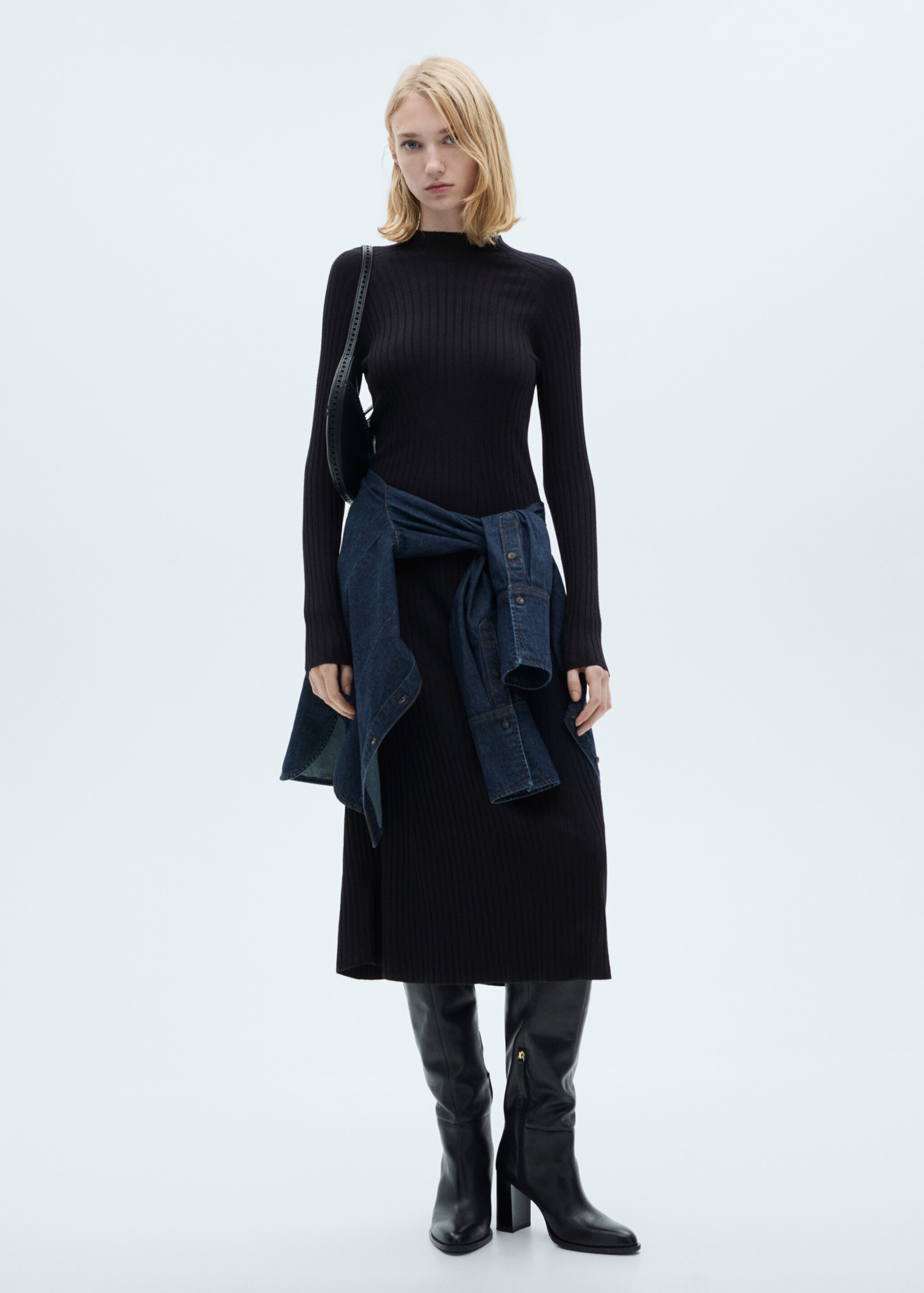 Flared knit dress with perkins collar - General plane