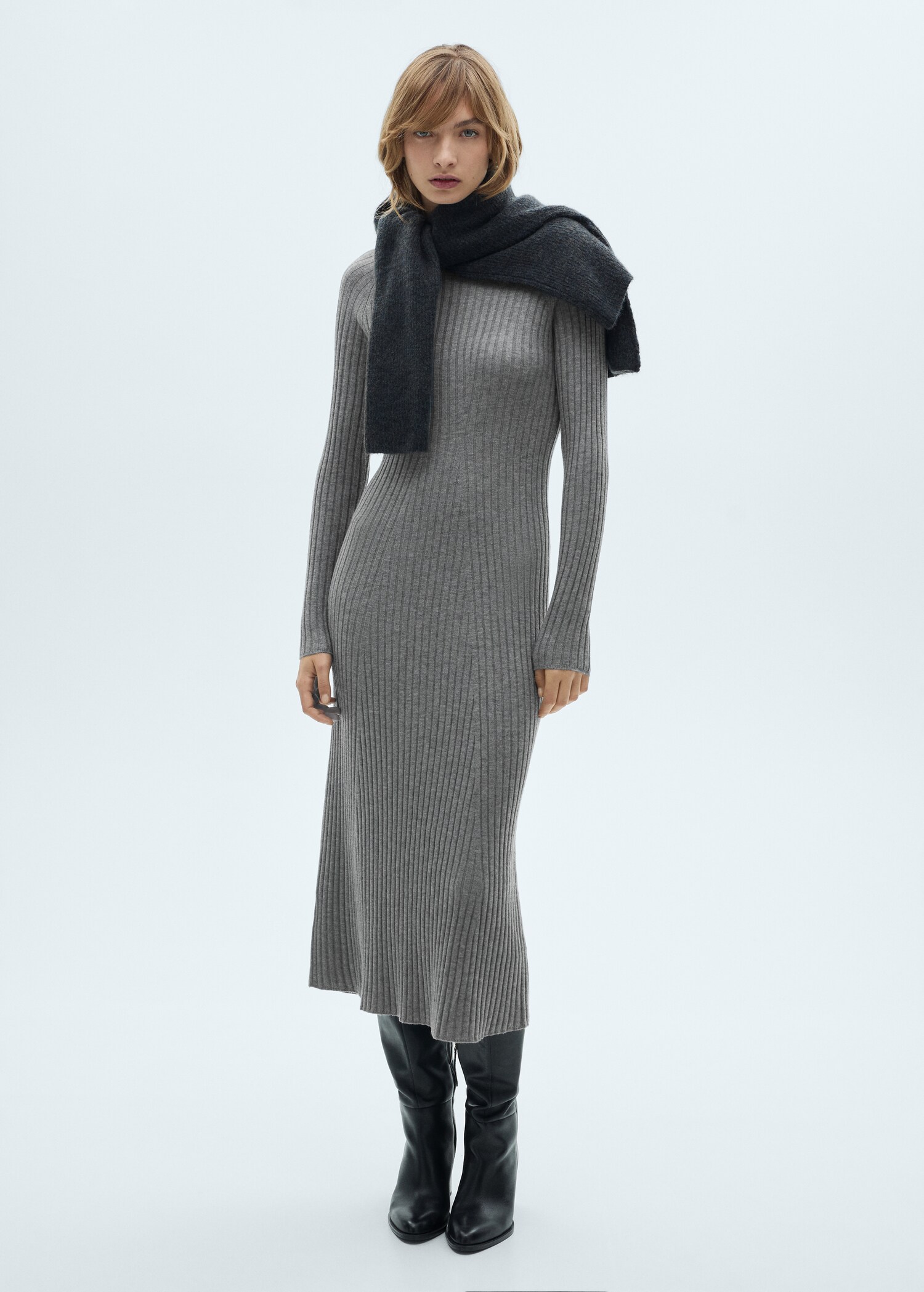 Flared knit dress with perkins collar - General plane