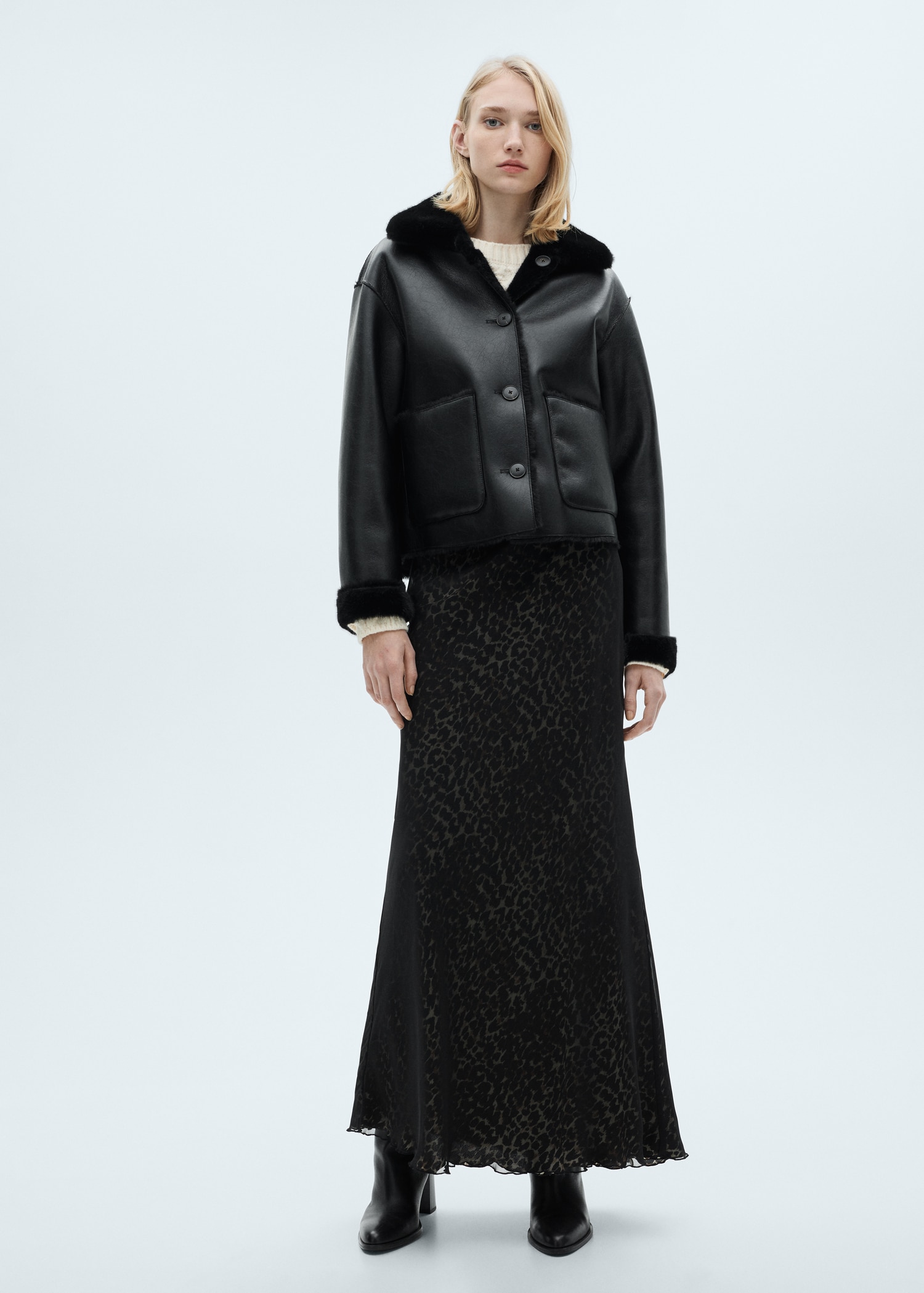 Doubleface Mantel Mango Mantel Leder Doubleface Bikerjacke Damen