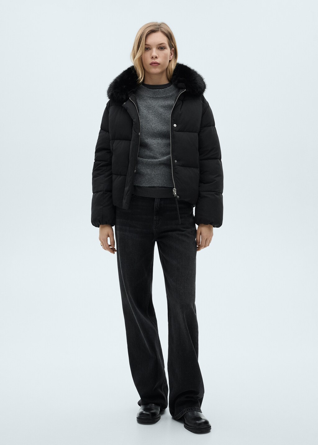 Short padded anorak with fur collar - Women | MANGO USA Short padded anorak with fur collar - Women | MANGO USA
