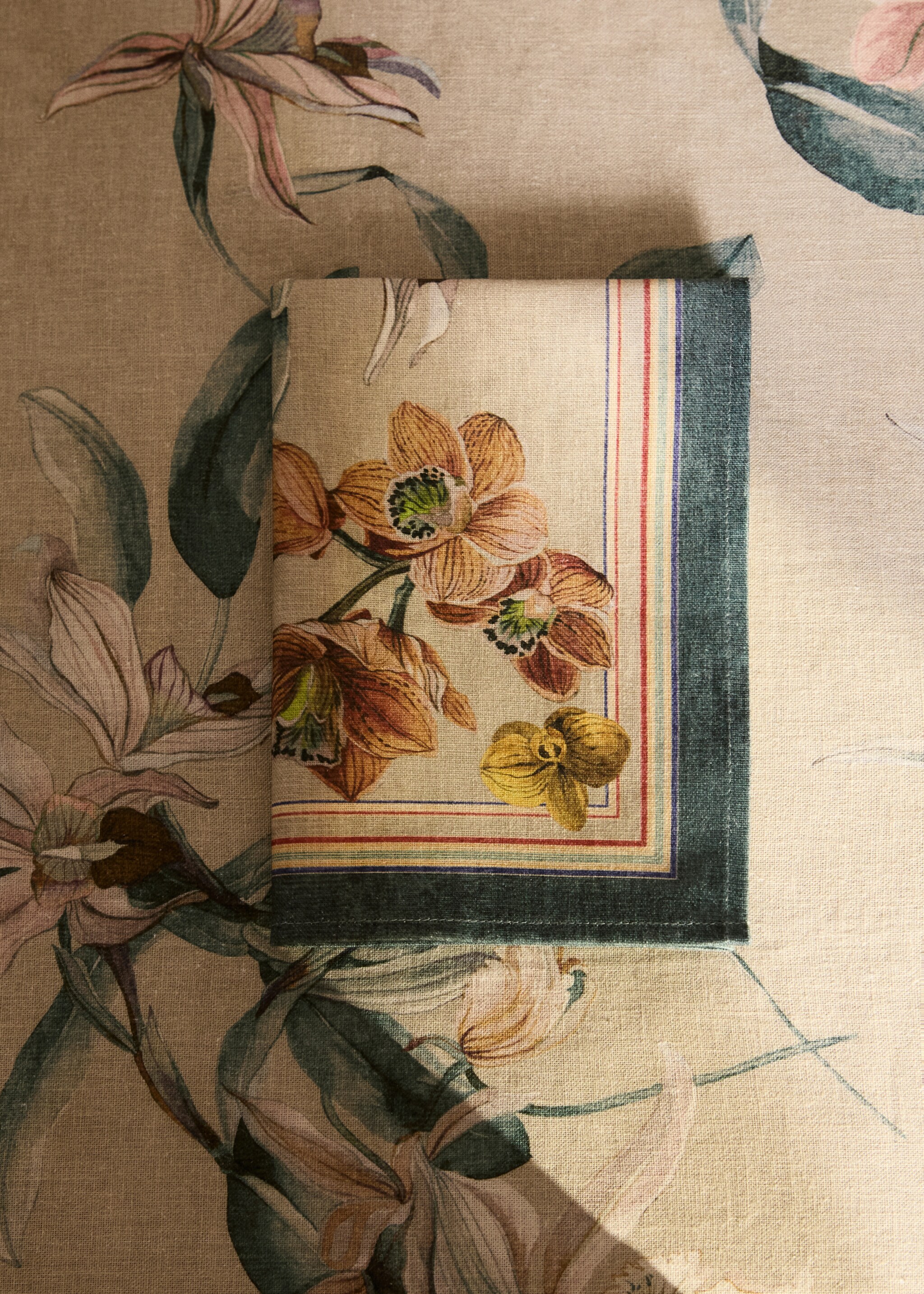 Servilletas algodón lino estampado floral - Plano general