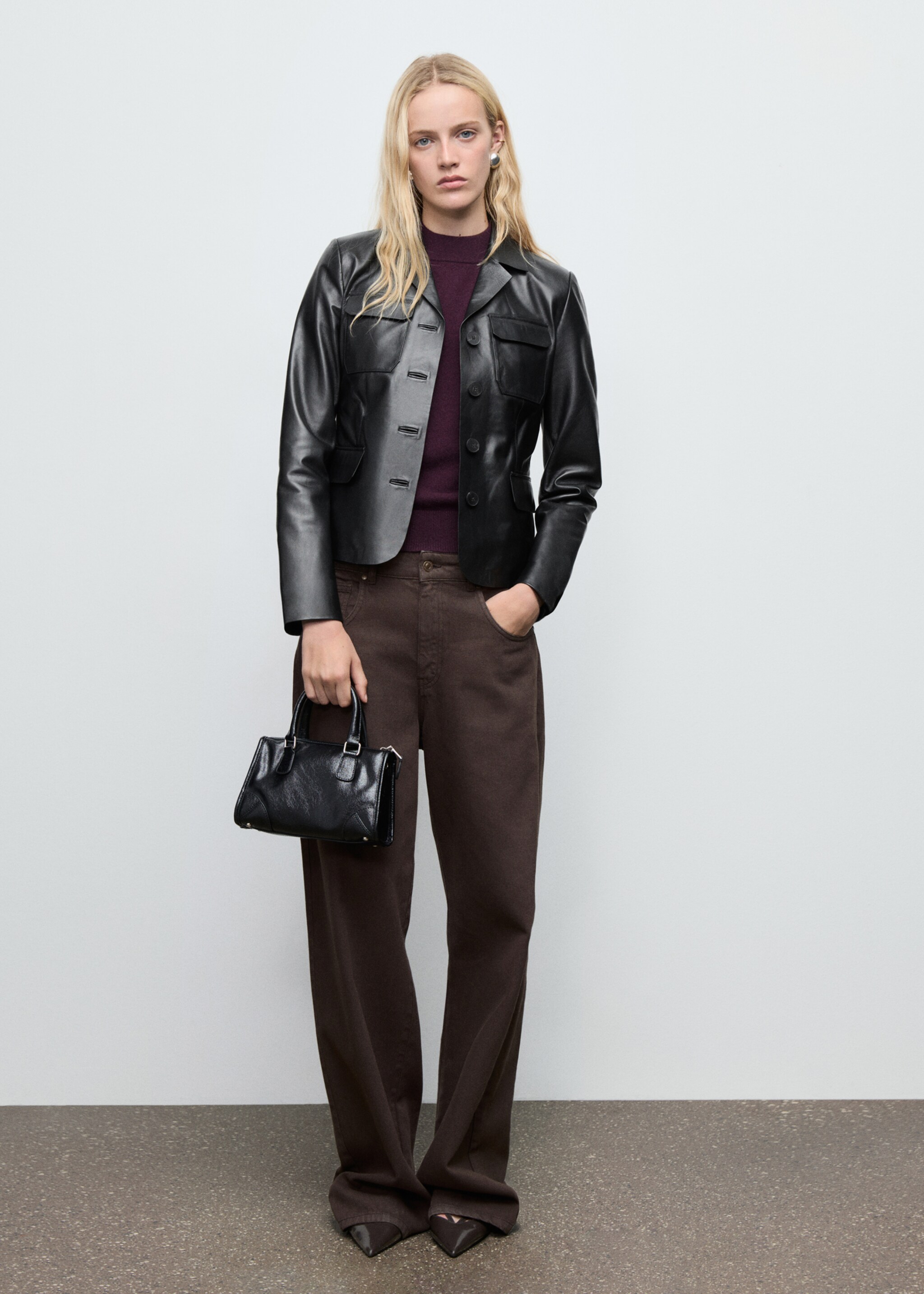 Leather jacket with flap pockets - General plane, Black. Ref: 87074075-00.