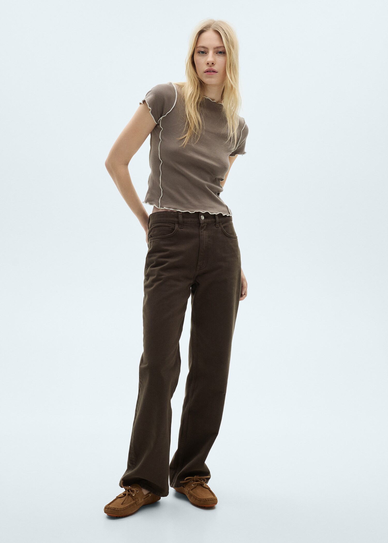 Crop top t-shirt with contrasting trim - General plane