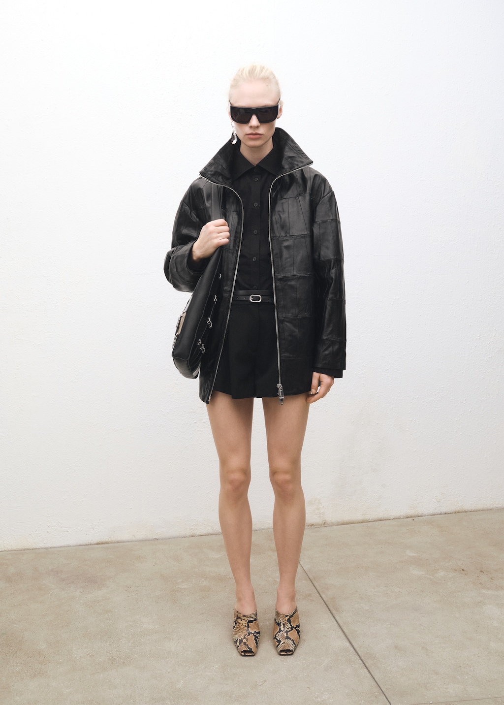 Oversized patchwork leather coat - Women | MANGO USA Oversized patchwork leather coat - Women | MANGO USA