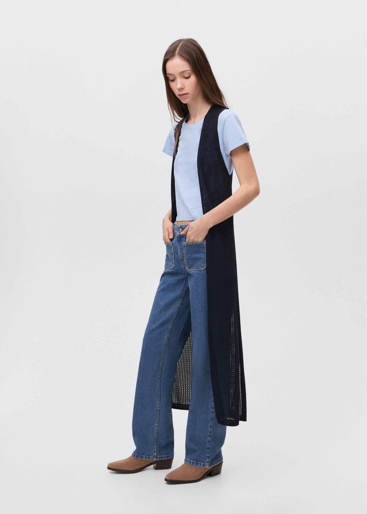 Sleeveless Chaleco Largo Mango Chaleco Acolchado Chaleco Vaquero