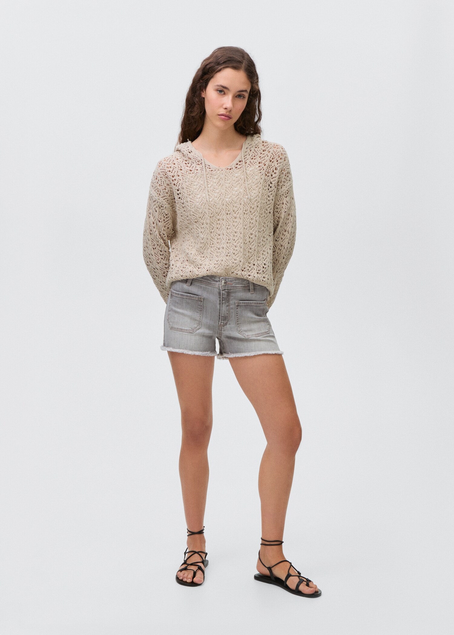 Openwork knitted sweater with hood - General plane