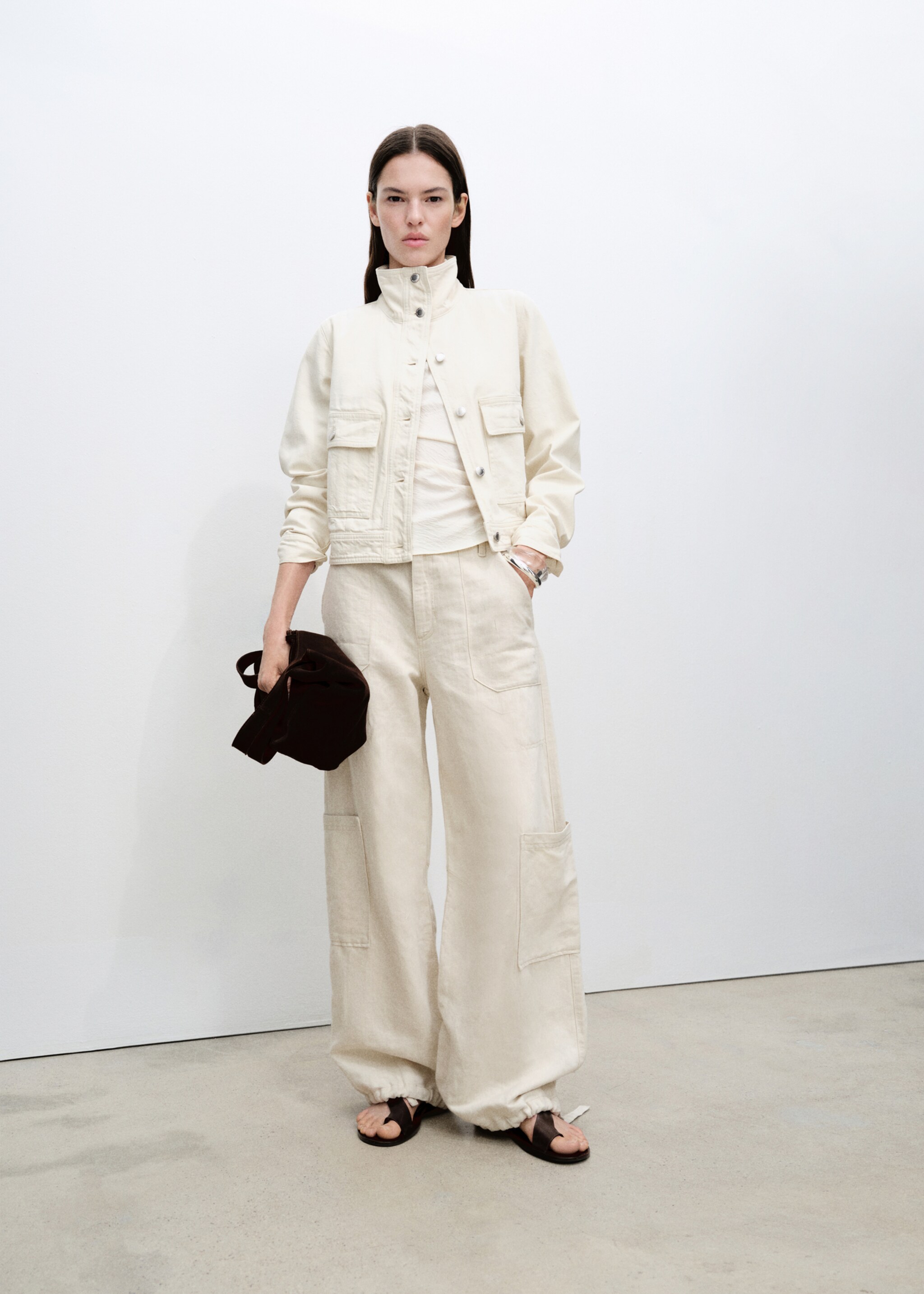 Cotton jacket with high collar and pockets - General plane