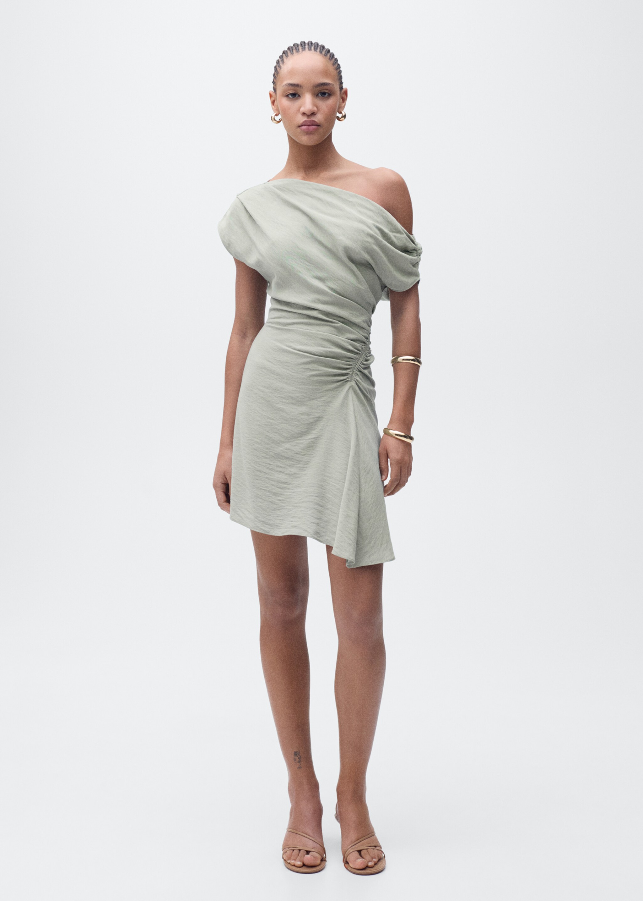 Asymmetrical draped short dress - General plane