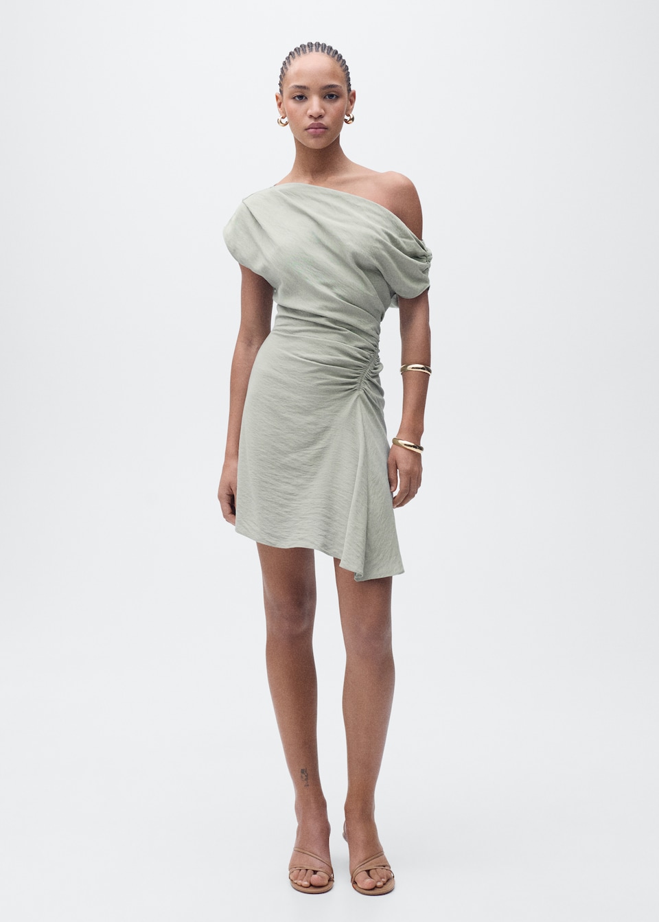 2025 wedding guest outfits - asymmetric wedding guest outfit
= Mango Asymmetrical draped short dress