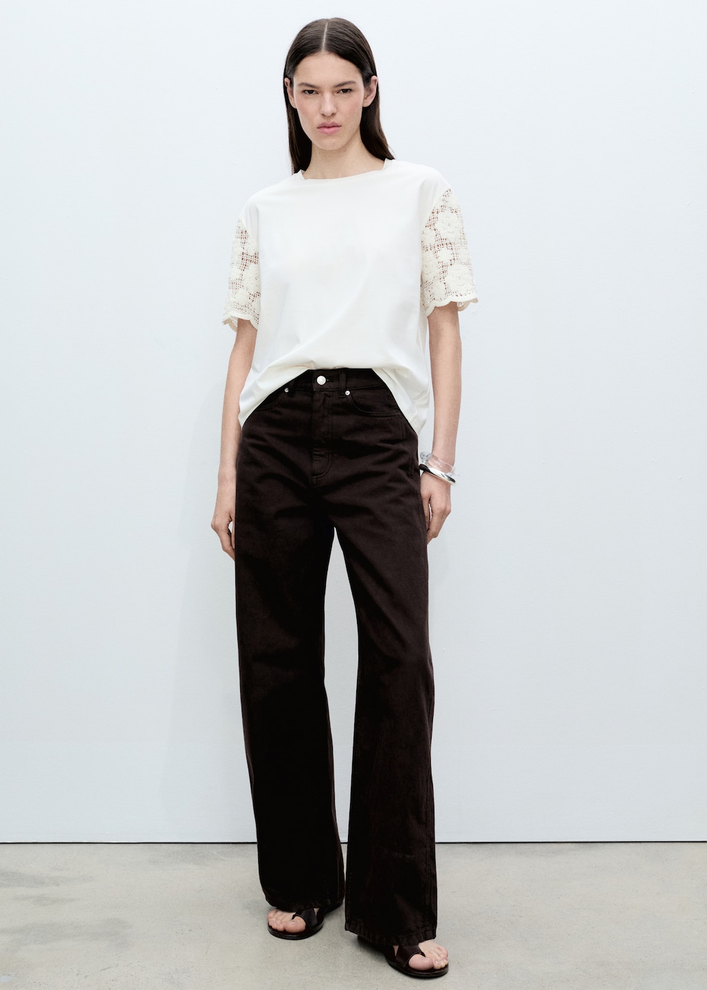 Cotton crochet sleeve t-shirt - image 2