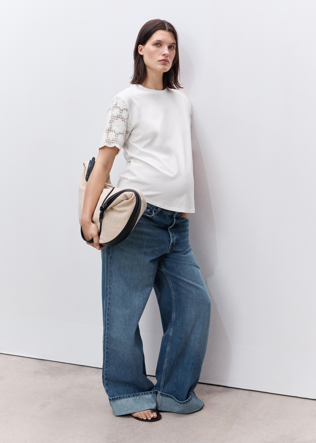 Mango Maternity top with crochet sleeves