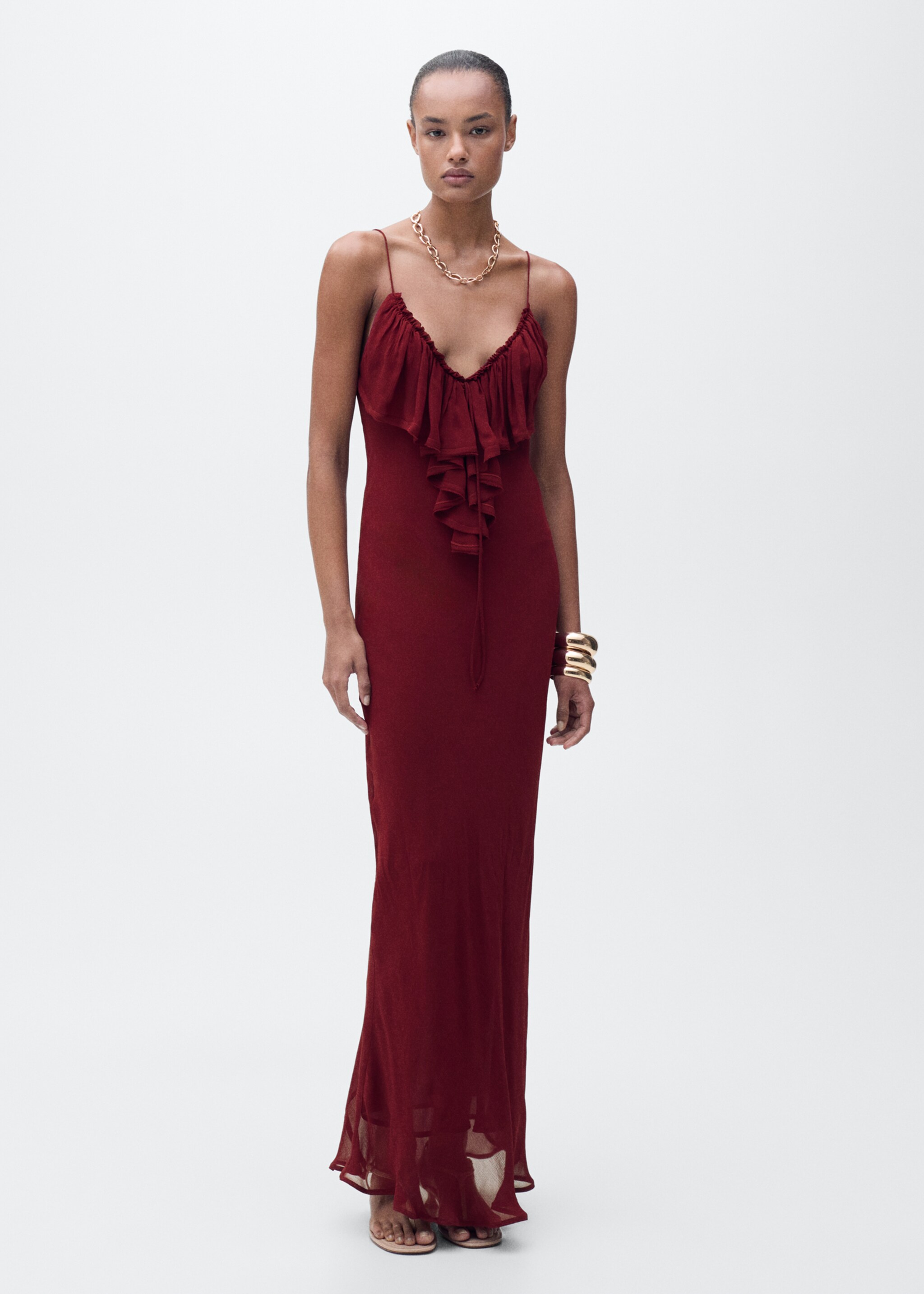 Vestido gasa detalle volantes - Plano general