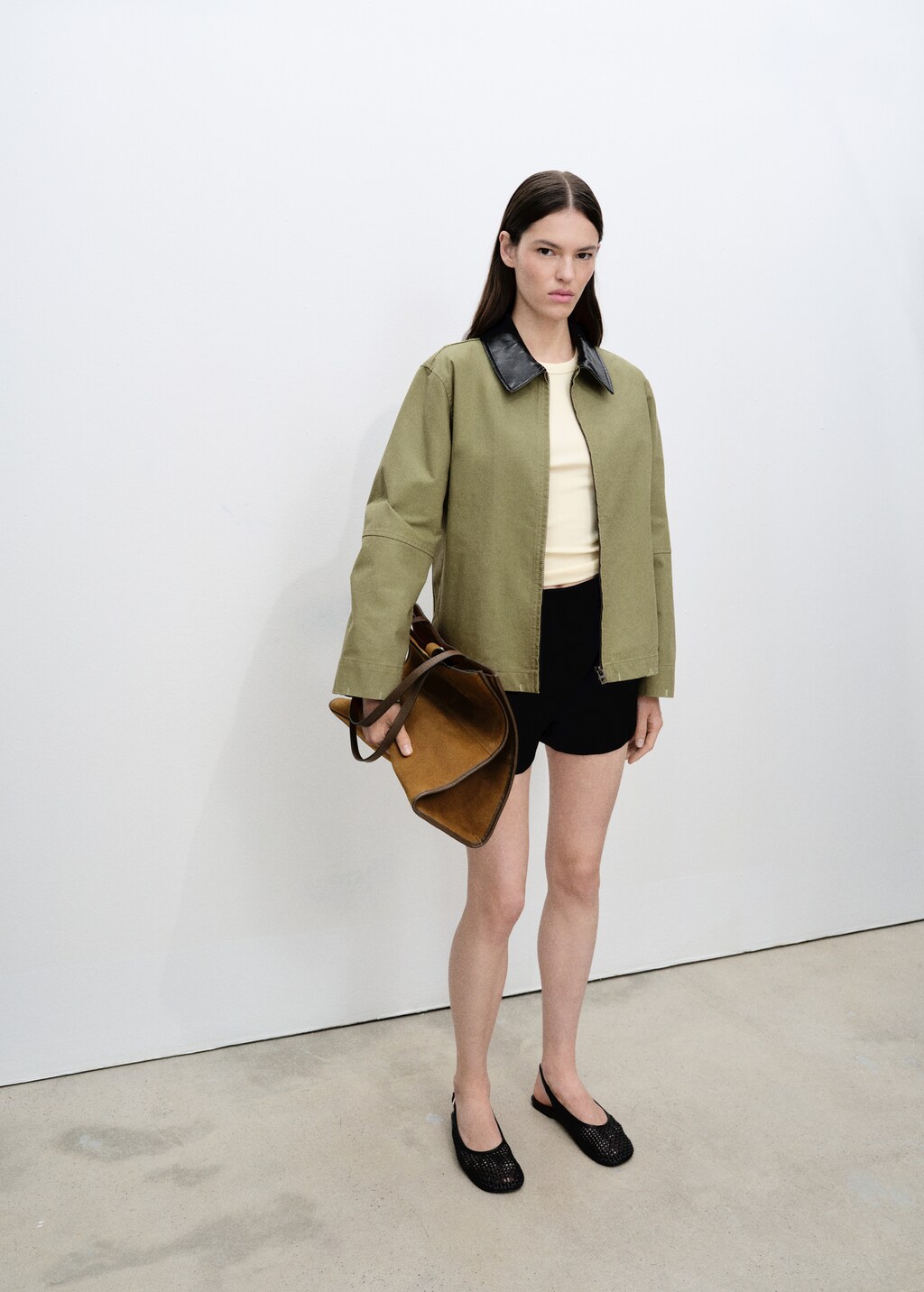 Cotton jacket with contrasting collar - image 2