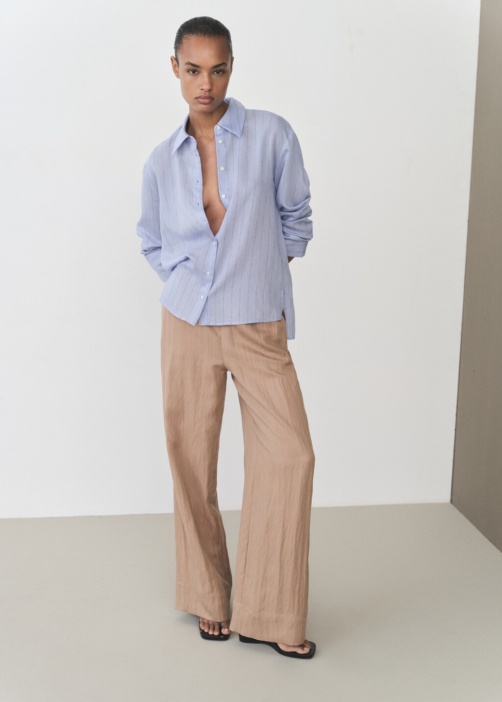 Straight-fit lyocell textured pants - image 2