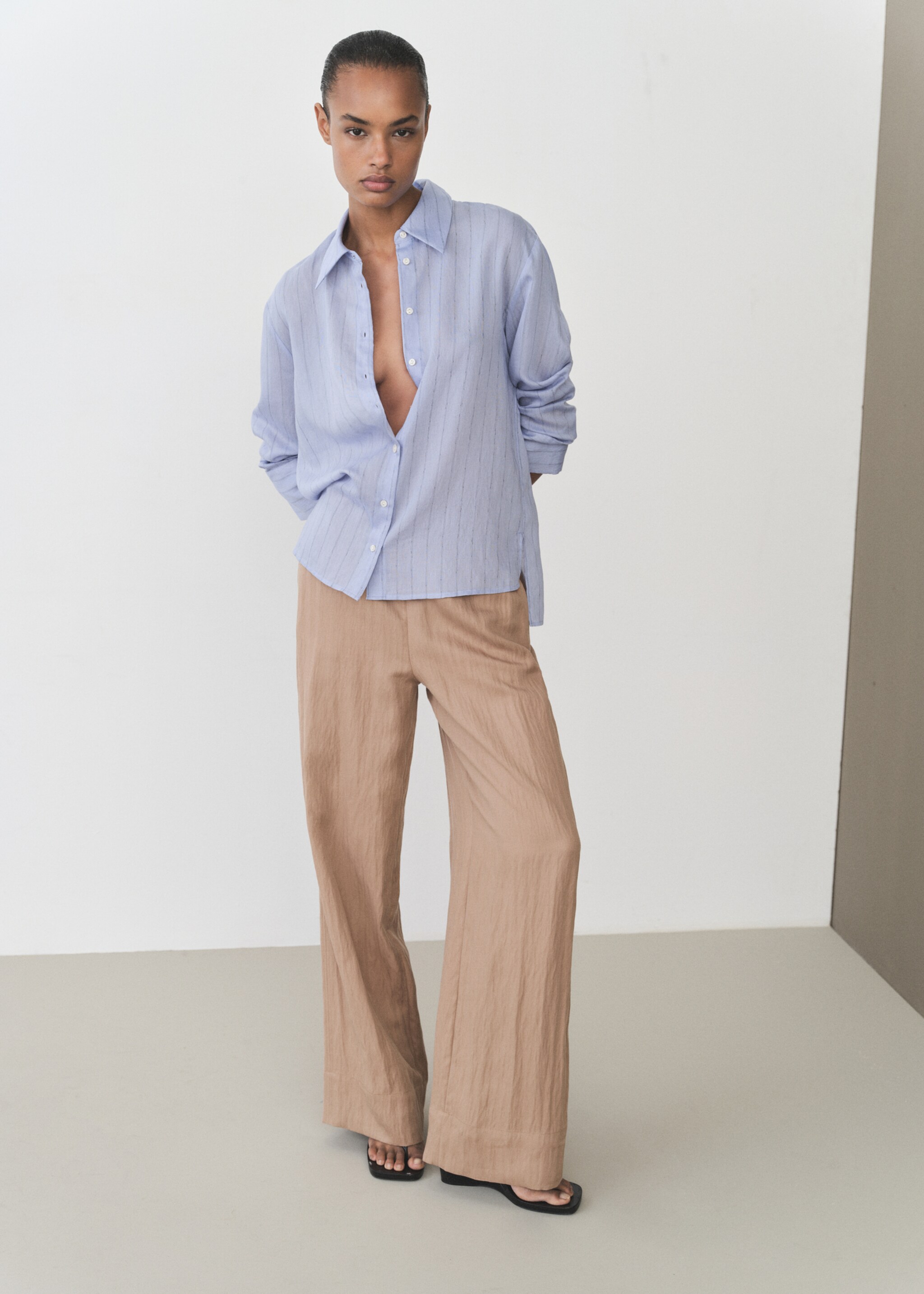Straight-fit lyocell textured trousers - General plane