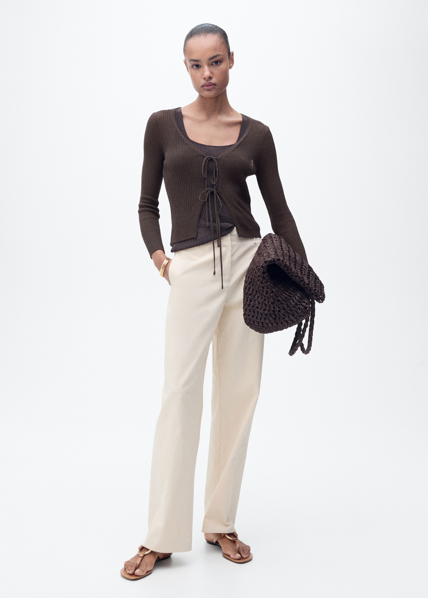 Cardigan maille côtelée nœuds - Plan général