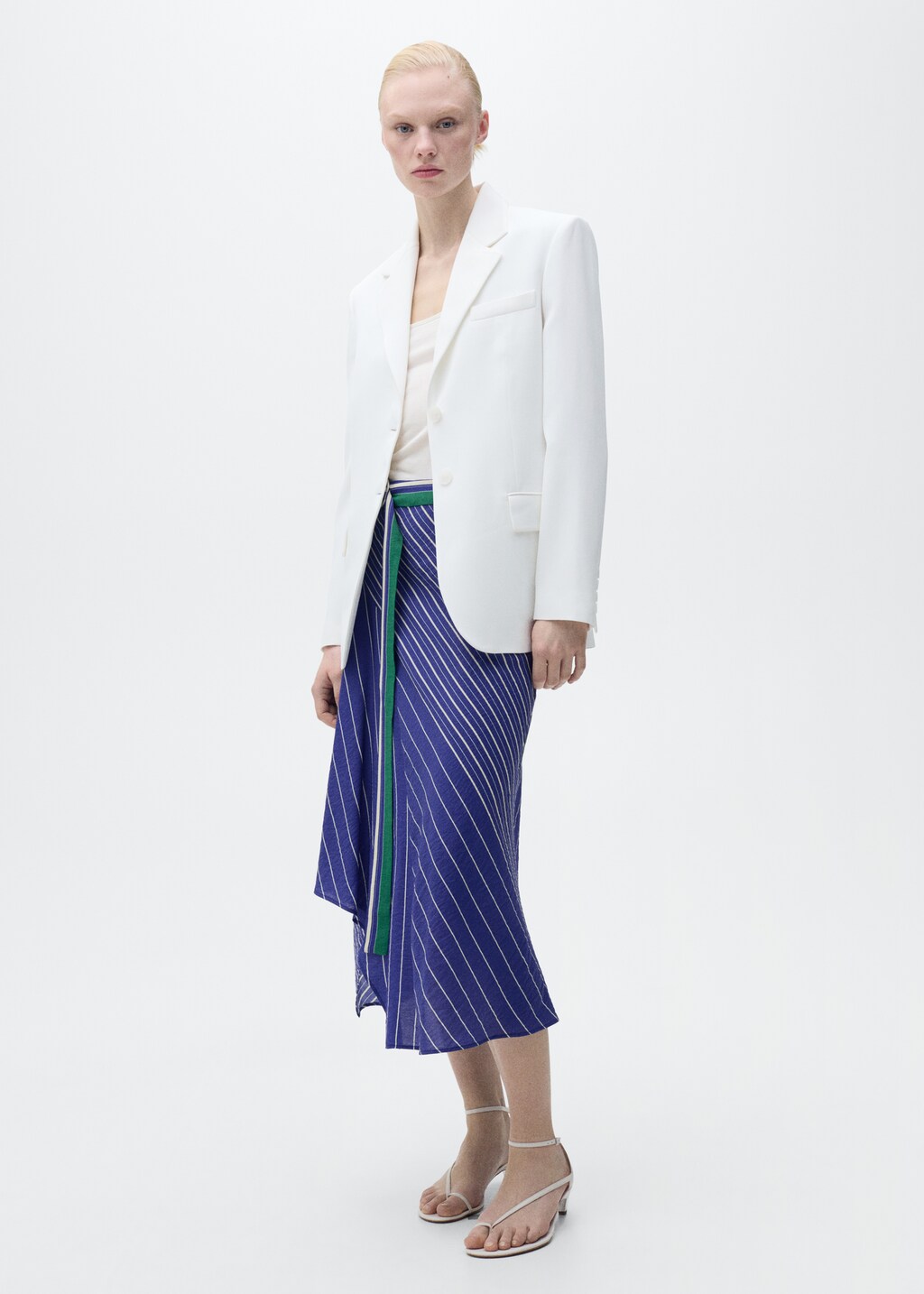 Striped midi-skirt with belt - image 2