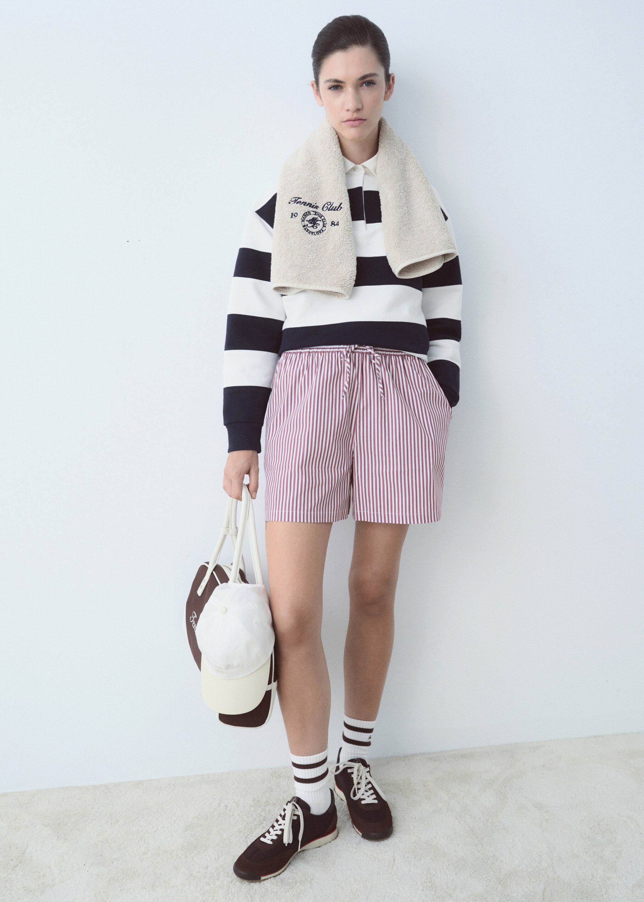 Striped poplin shorts with embroidered message - General plane