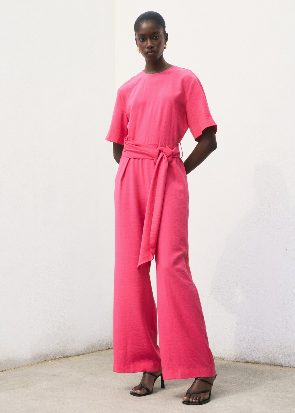Straight-fit short-sleeved jumpsuit with belt - image 2