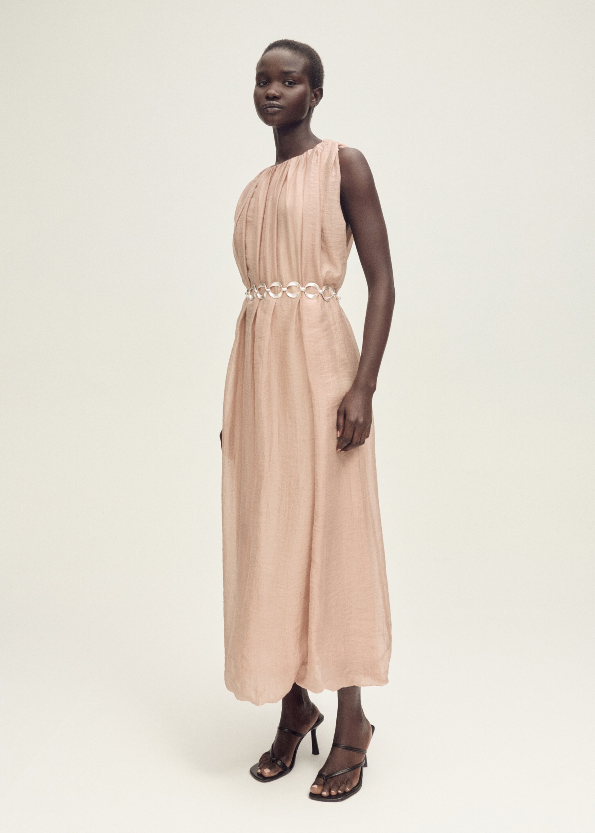 Gathered dress with puffed hem - General plane