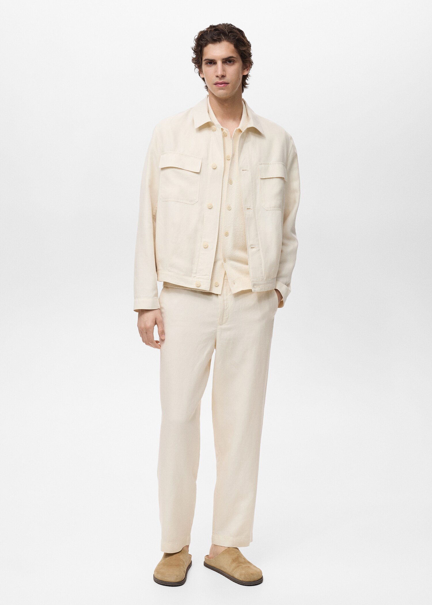 Pantalon lin mélangé taille élastique - Plan général