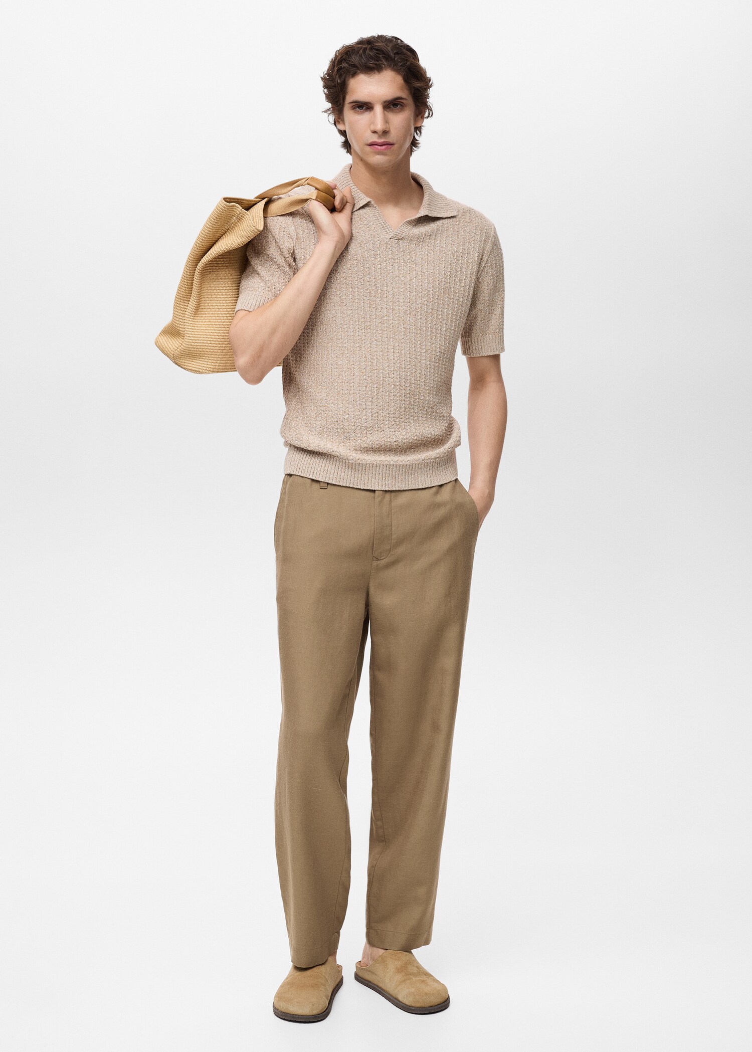 Pantalon lin mélangé taille élastique - Plan général