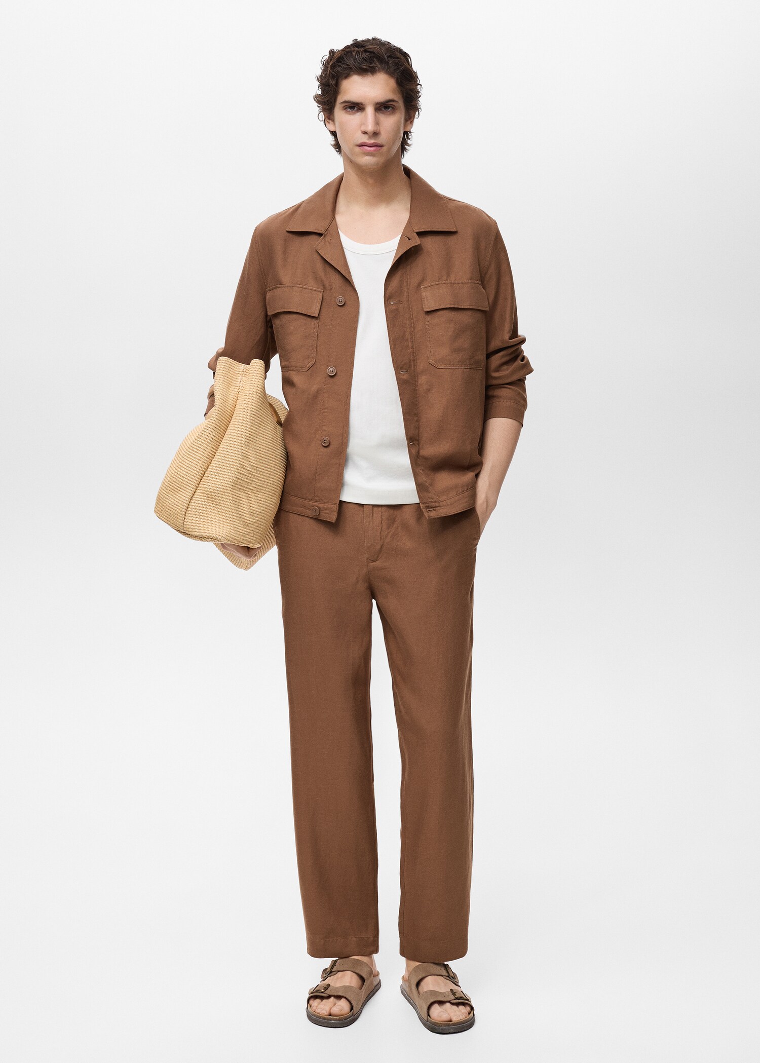 Linen-blend pants with an elastic waistband - General plane