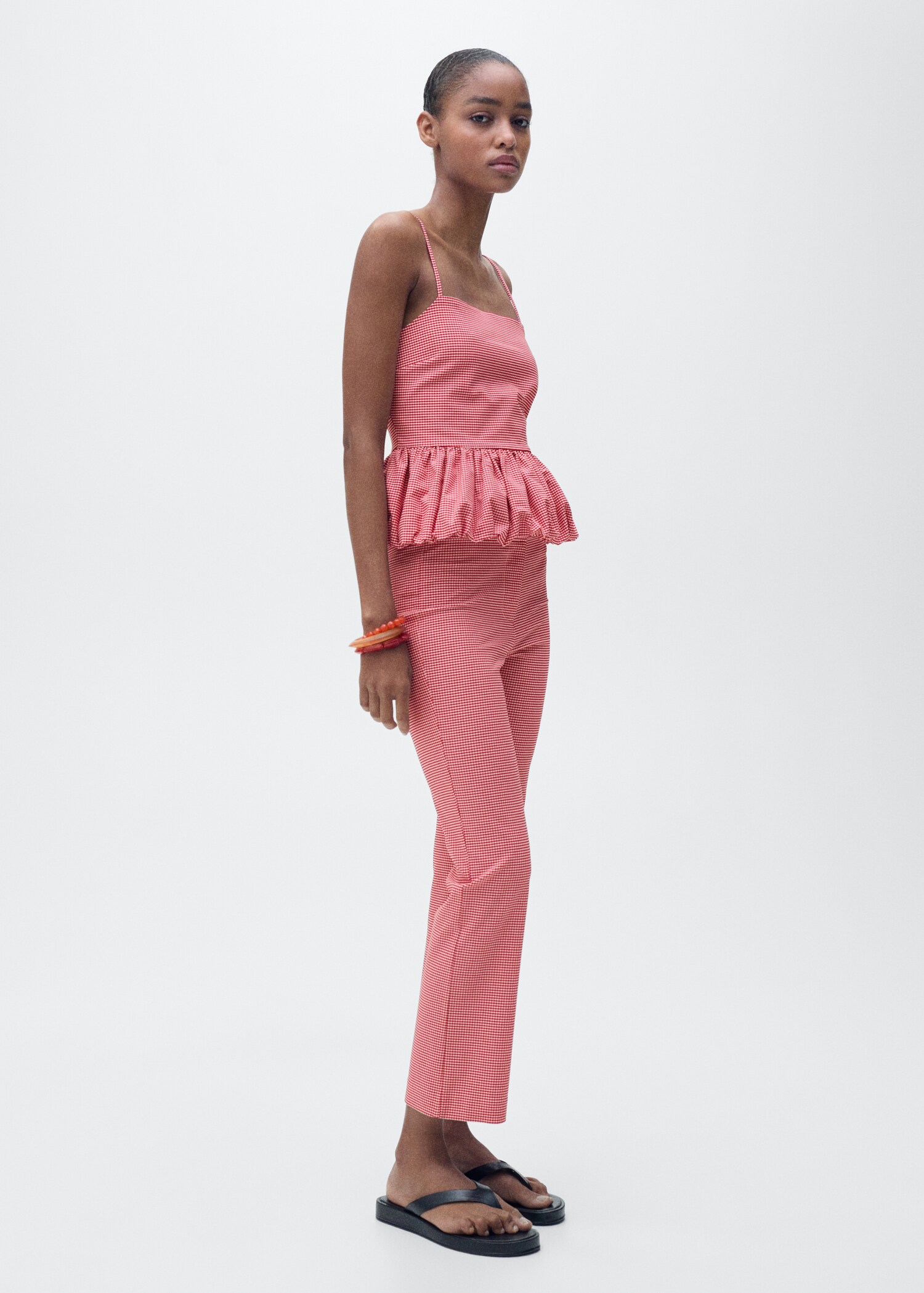 Gingham-check cropped trousers - General plane