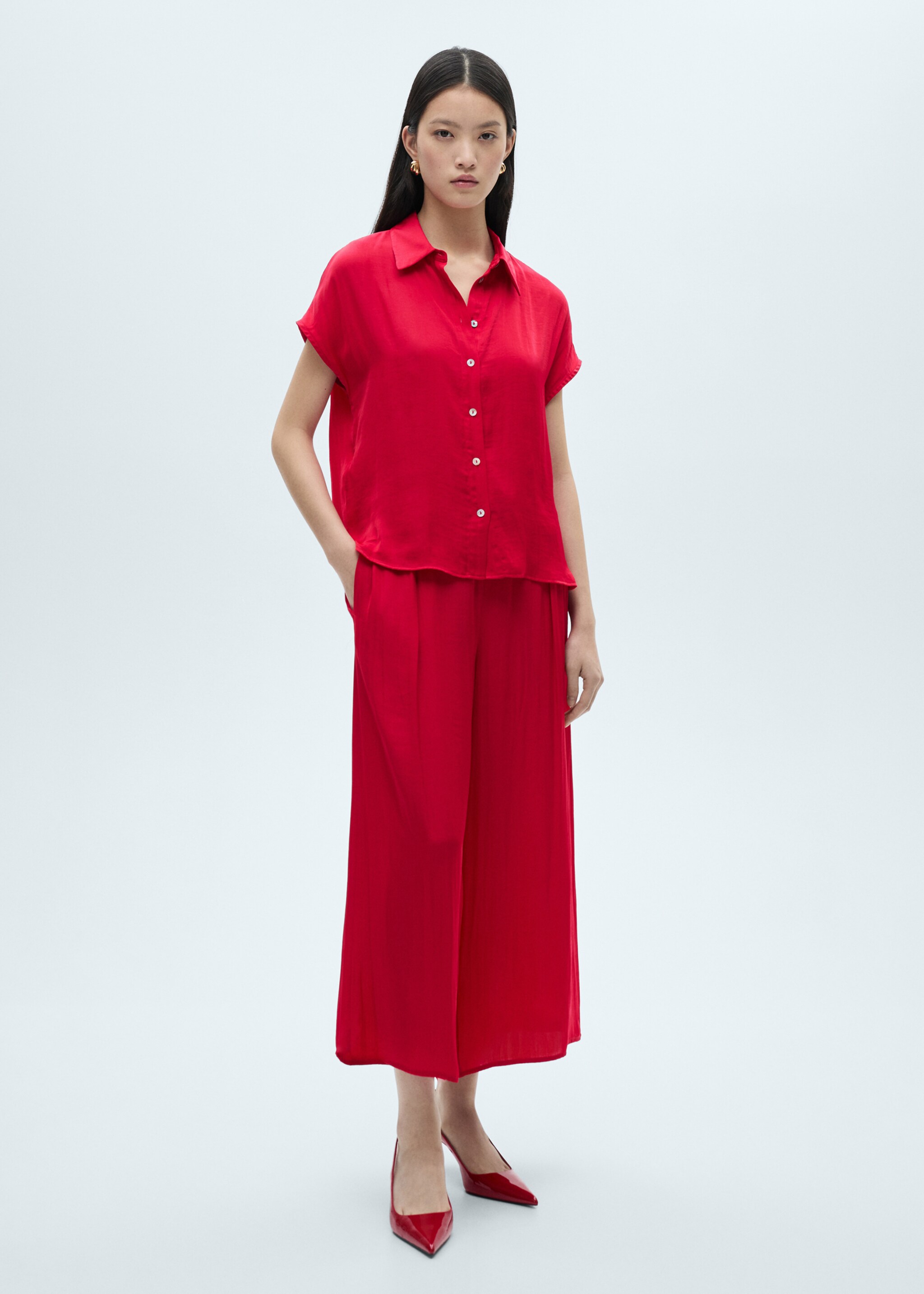 Camisa manga corta satinada - Plano general, Fresa. Ref: 87080580-00.